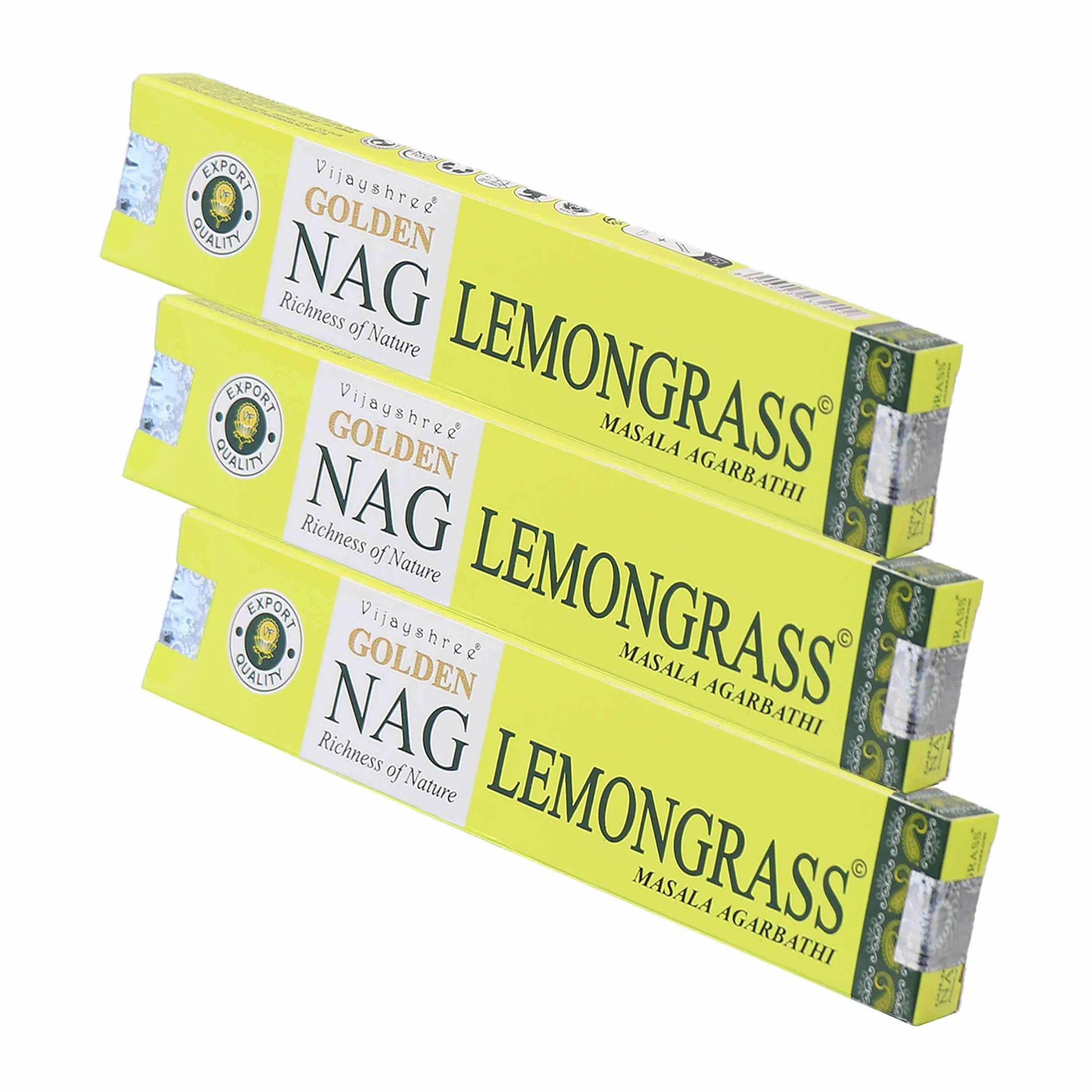 NKlaus 3 x Golden Nag trawa cytrynowa kadzidełka 45 g – ręcznie zwijane kadzidełko o świeżym, cytrynowym zapachu, 3 x do odświeżania, czyszczenia i wyrównania