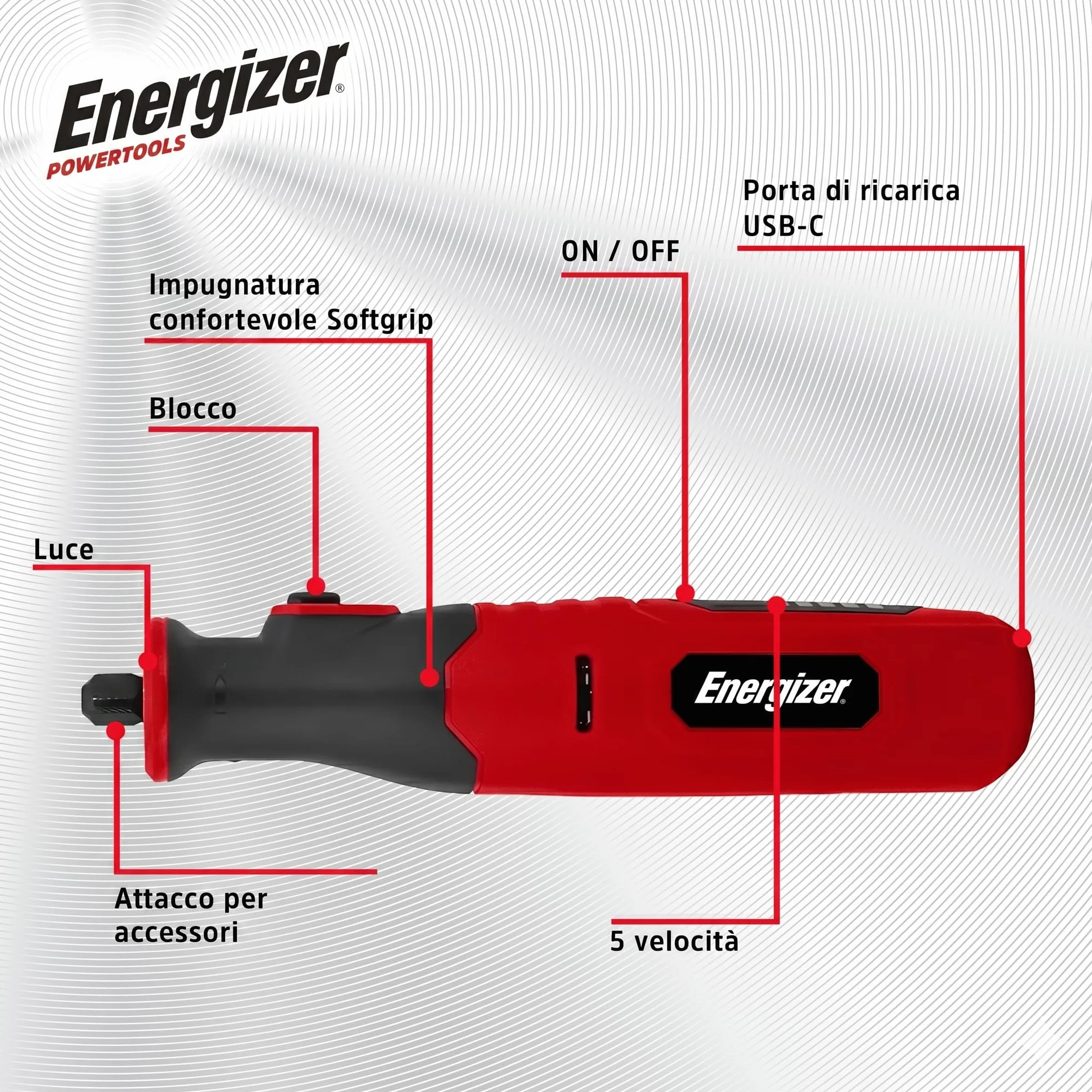 Energizer Bezprzewodowa szlifierka precyzyjna - bateria USB-C 1500 mAh - 5 prędkości (5000-25000 obr./min) - 40 akcesoriów - grawerowanie, szlifowanie, cięcie, polerowanie - kompaktowe i lekkie