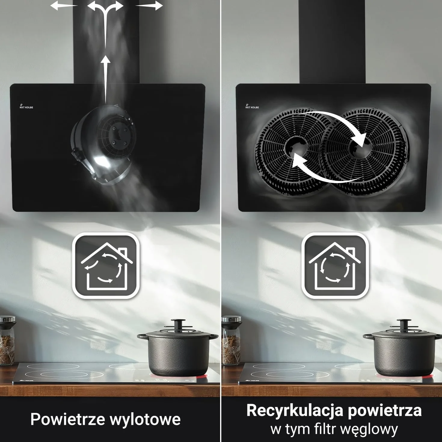 KKT KOLBE Okap kuchenny 80 cm/bezgłowa okap ścienny/stal nierdzewna/czarne szkło/Wi-Fi/automatyczne wybiegi / oświetlenie LED RGBW / obsługa SensorTouch/ECCO809SHCM