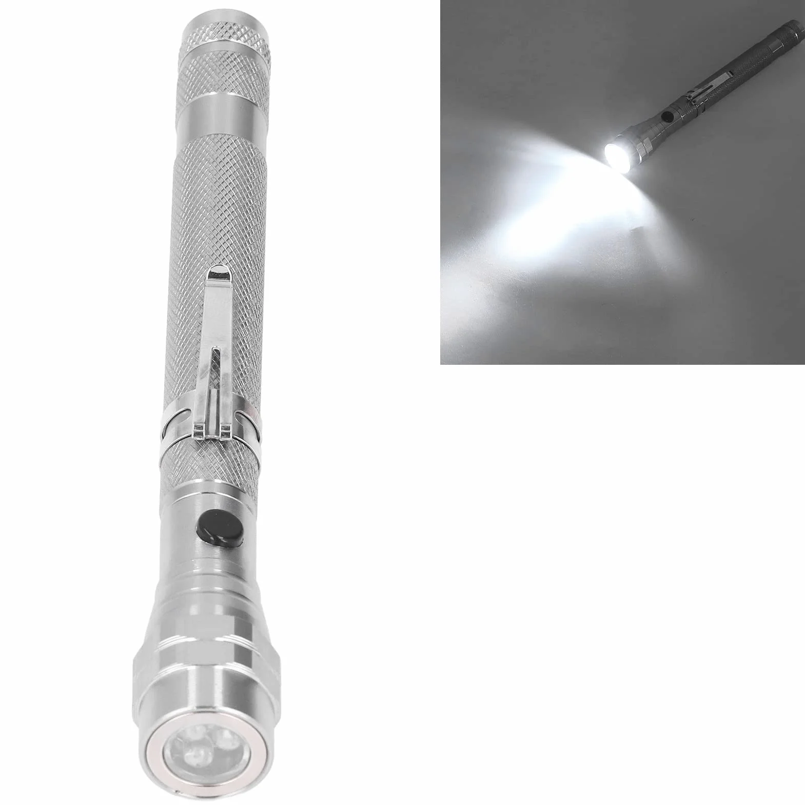 Przenośny chwytak magnetyczny, kij obrotowy o 360 stopni Kompaktowa dioda LED ze stopu aluminium do naprawy samochodów(Srebro)