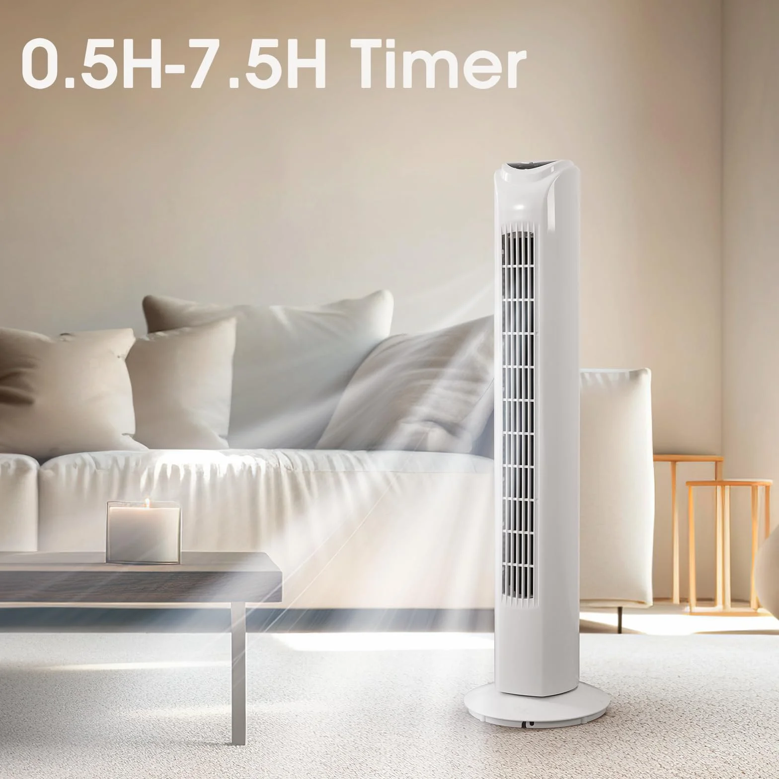 Wentylator wieżowy 81 cm 2 tryby 3 prędkości 0.5-7.5H timer 70° oscylacyjny z pilotem biały
