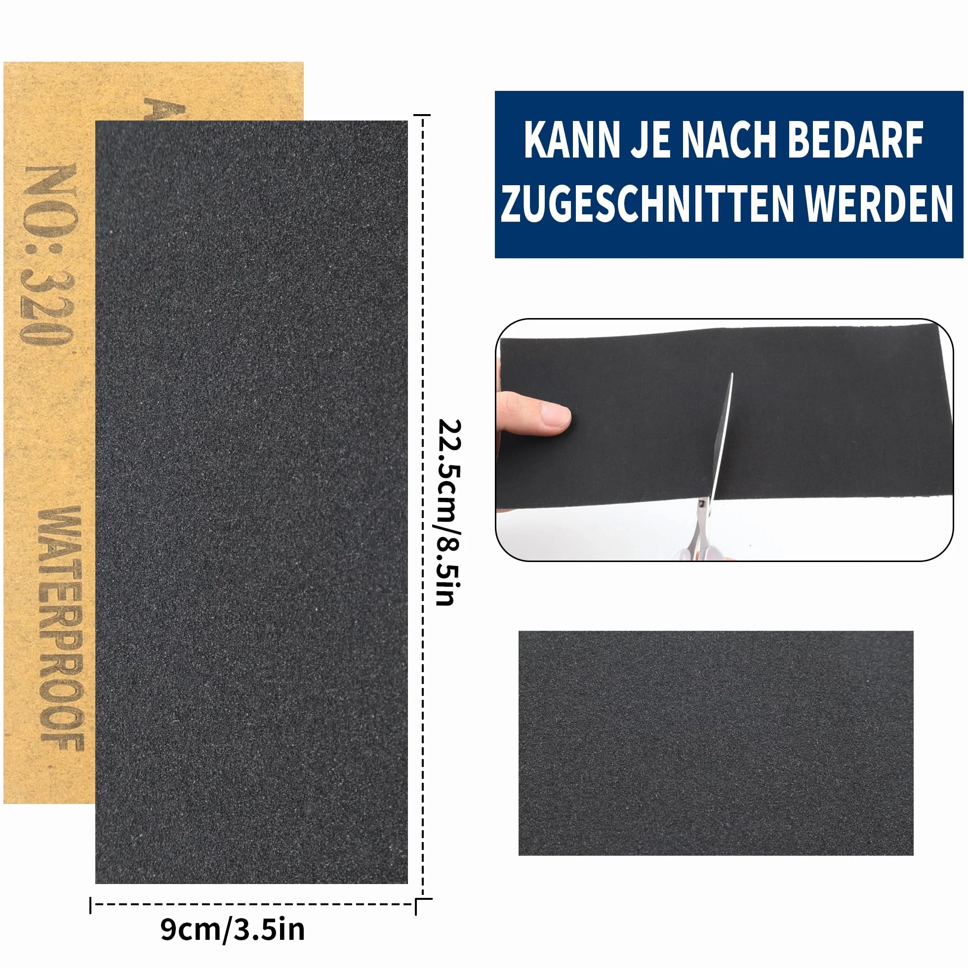Zestaw 70 arkuszy papieru ściernego, 23 x 9 cm, ziarnistość 120, 150, 180, 240, 320, 400, 600, 800, 1000, 1200, 1500, 2000, 2500, 3000, do polerowania drewna, karoserii samochodów, metalu i ścian