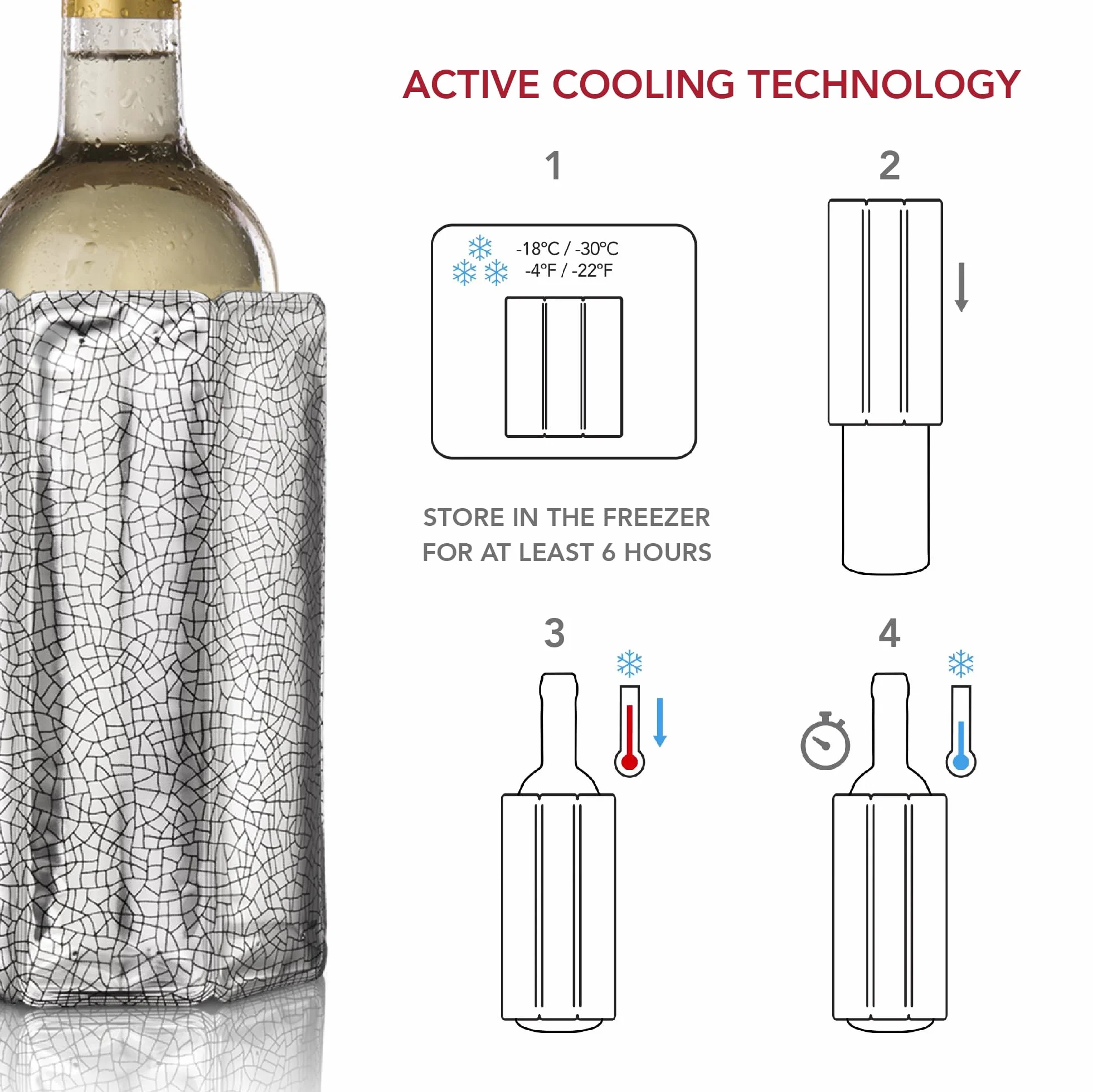 Vacu Vin Rapid Ice Wine Cooler Chłodziarka Do Wina, Srebrny