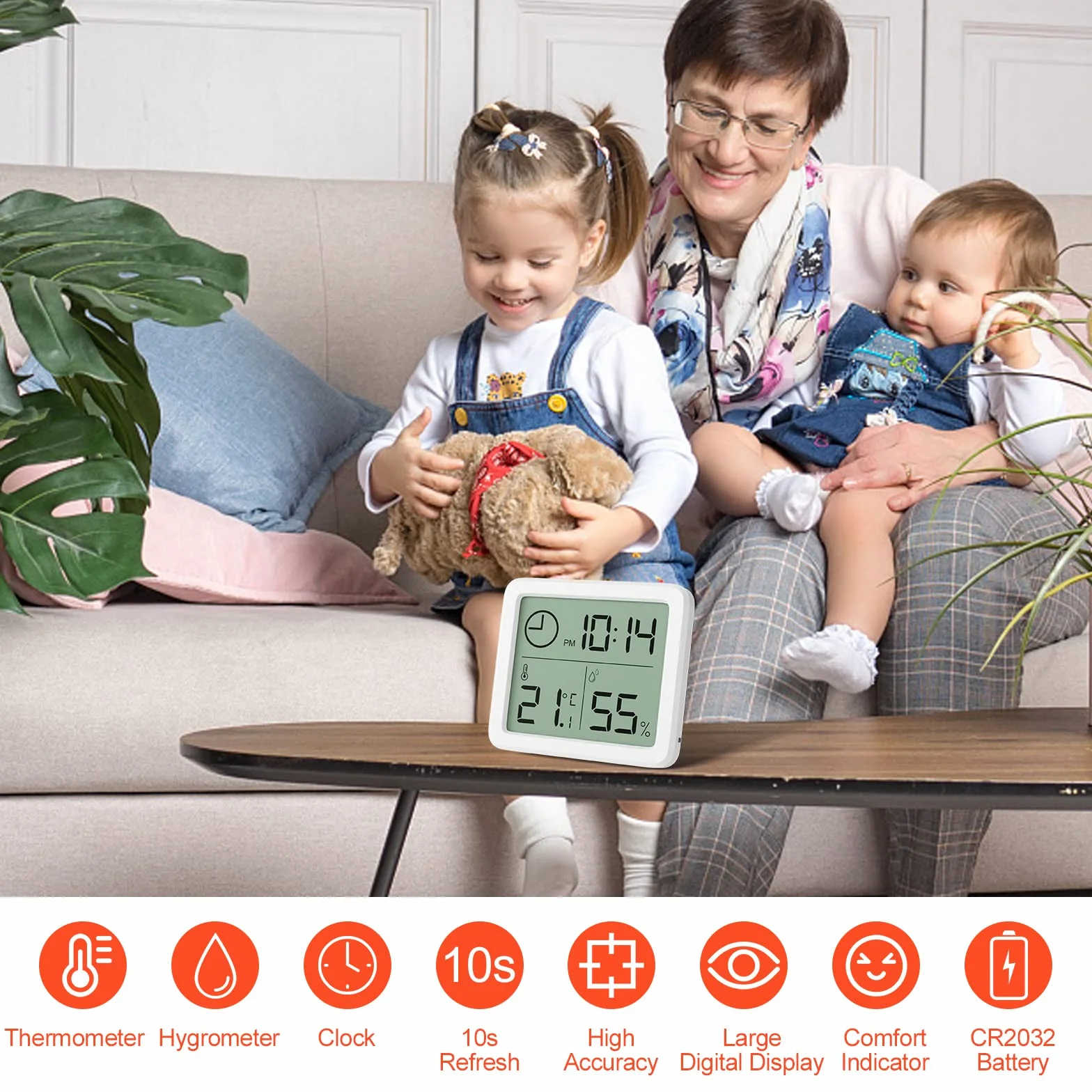 Gvolatee Higrometr wewnętrzny, mini cyfrowy termometr wewnętrzny, miernik wilgotności powietrza, higrometr cyfrowy z wysoką dokładnością, termohigrometr do salonu, pokoju dziecięcego, biura (biały)