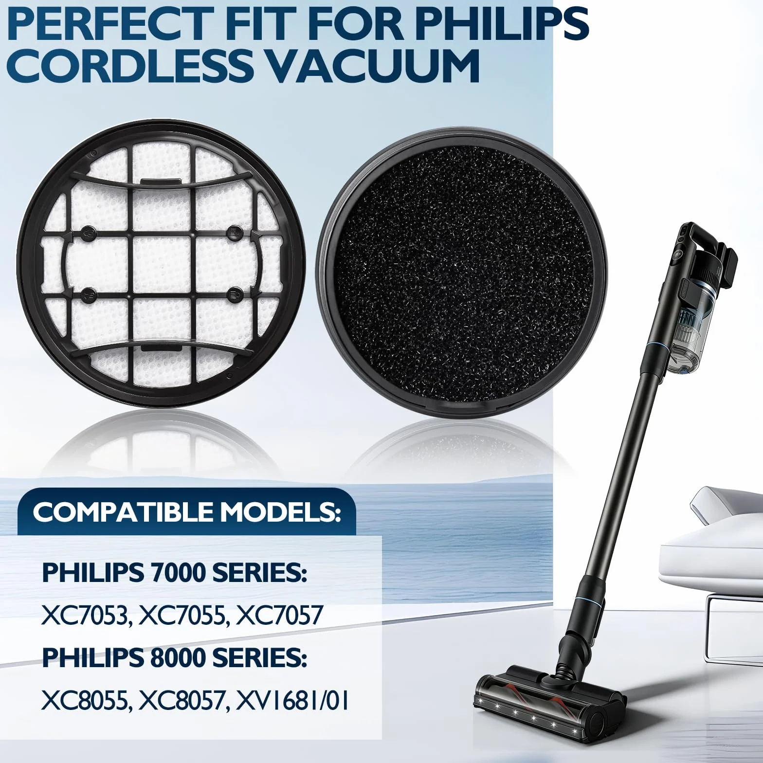 4 sztuki filtrów do odkurzacza bezprzewodowego Philips VC 7000/8000 seria (XC7053, XC7055, XC7057, XC8055, XC8057, XV1681/01)