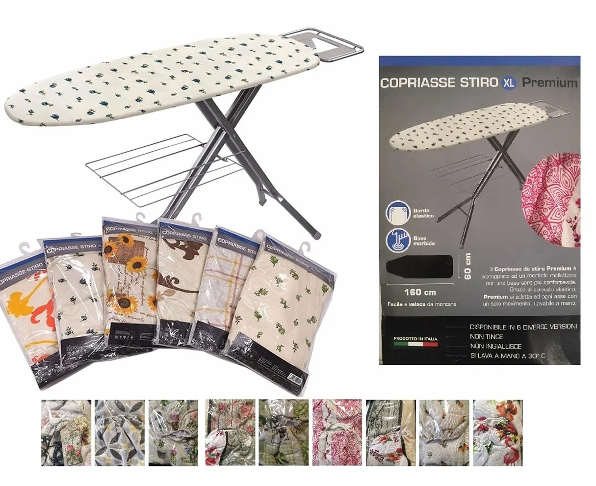 Pokrowiec na deskę do prasowania cm 160x60 XXL Uniwersalny pokrowiec na deskę do prasowania Duży Maxi Pokrowiec na deskę do prasowania Premium odpowiedni do żelazka parowego Made in Italy, różne