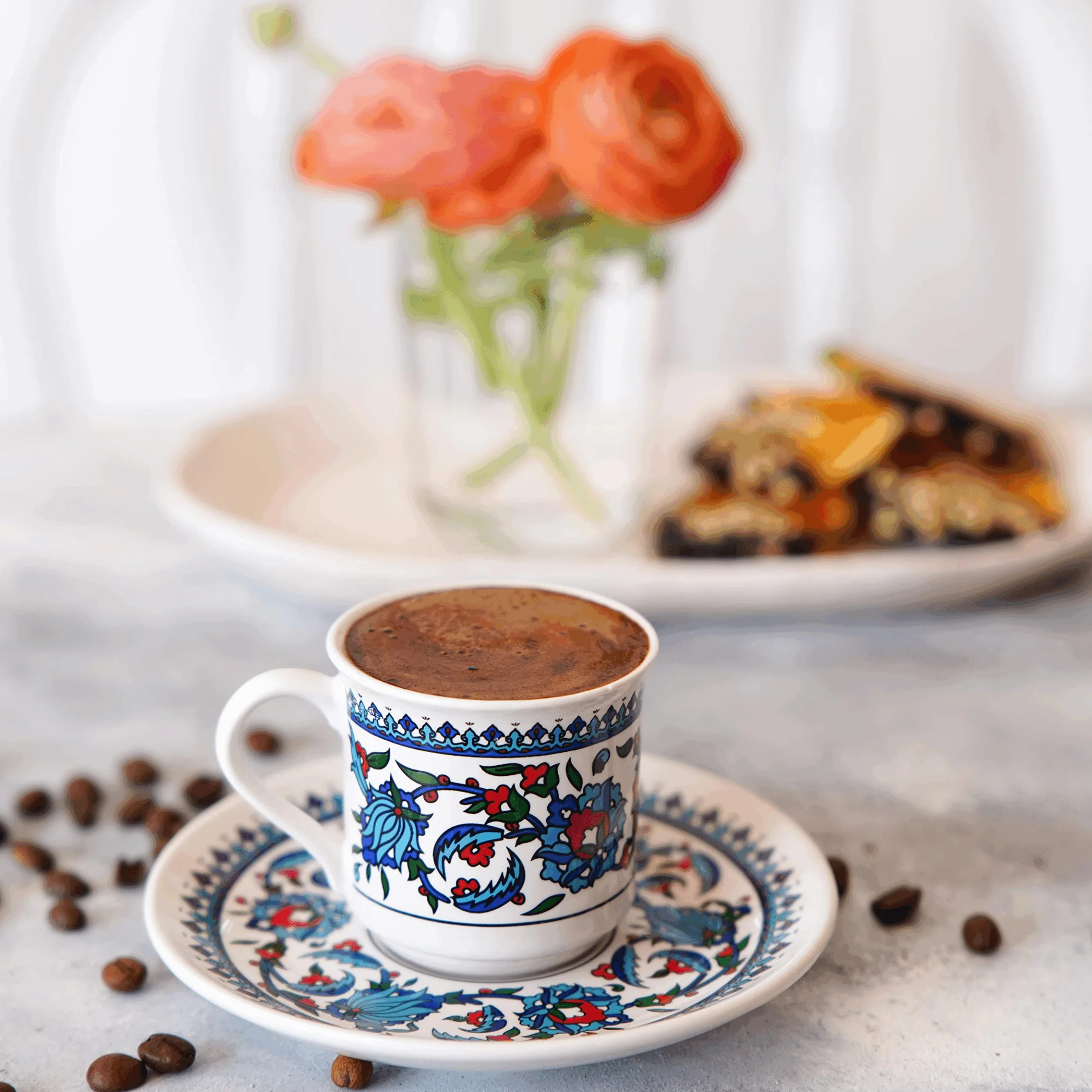 Zestaw 6 ceramicznych filiżanek do kawy ze spodkami, do espresso, mycie w zmywarce