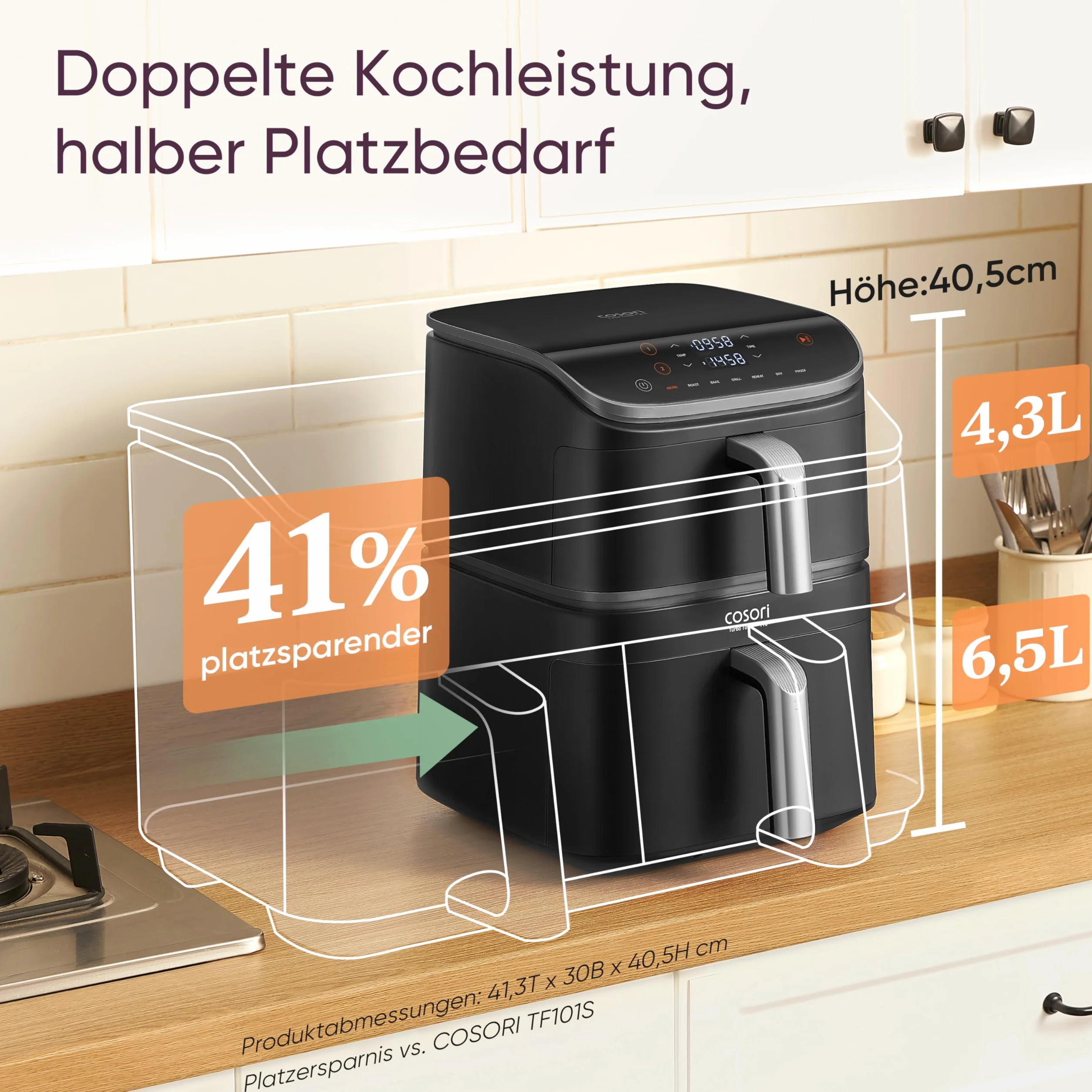 COSORI Airfryer Turbo Tower Pro DualBlaze 2630W 10,8 L ceramiczna bez PFAS srebrno-szary DC112