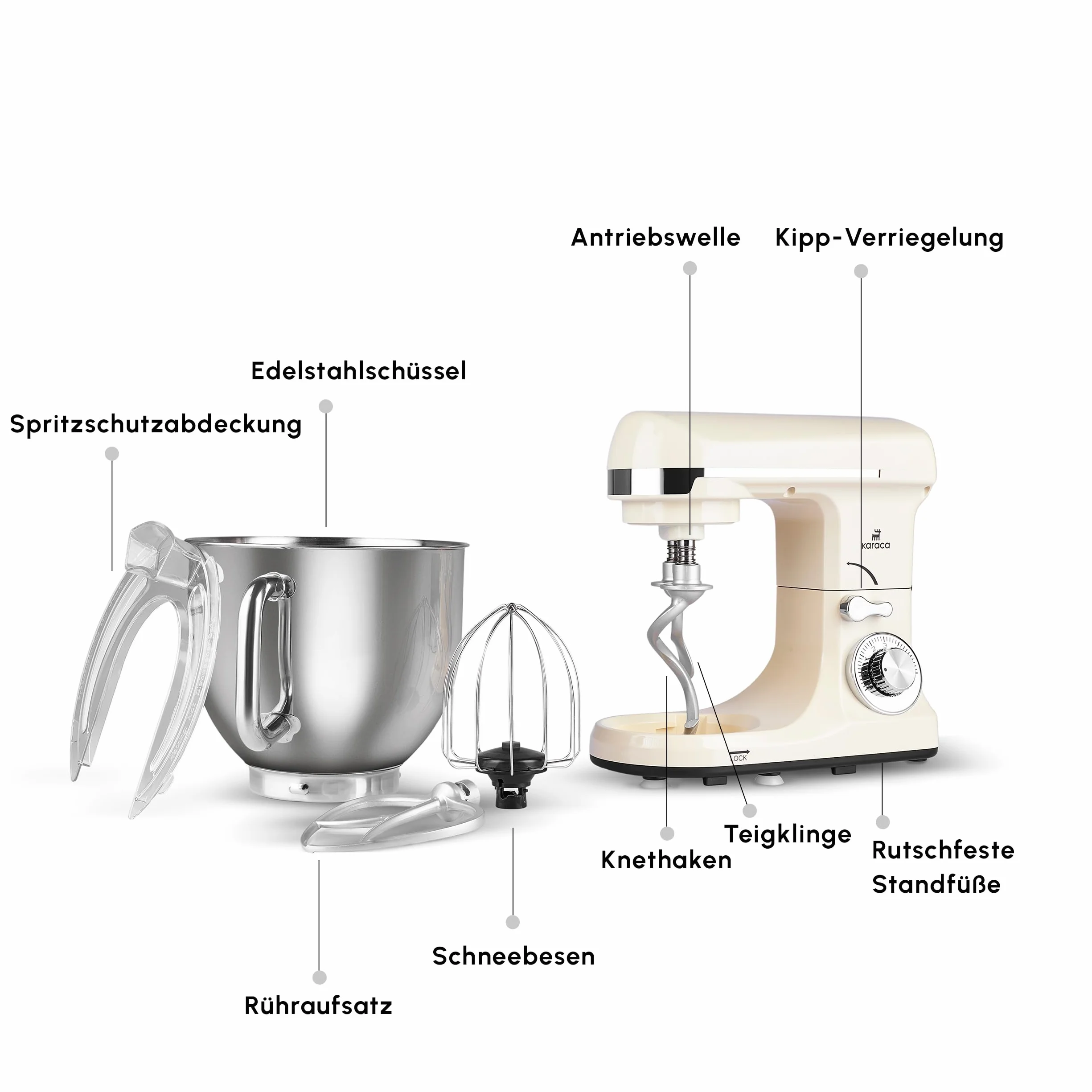Karaca Blendburst mikser stojący, Iconic Beige – wydajne urządzenie kuchenne o mocy 1400 W i pojemności 5,7 l