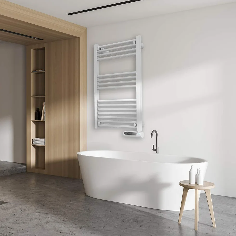 Cecotec Elektryczny wieszak na ręczniki Elektryczny wieszak na ręczniki ReadyWarm 9100 Smart Towel White w płynie o mocy 500 W, z ekranem LED i sterowaniem dotykowym.