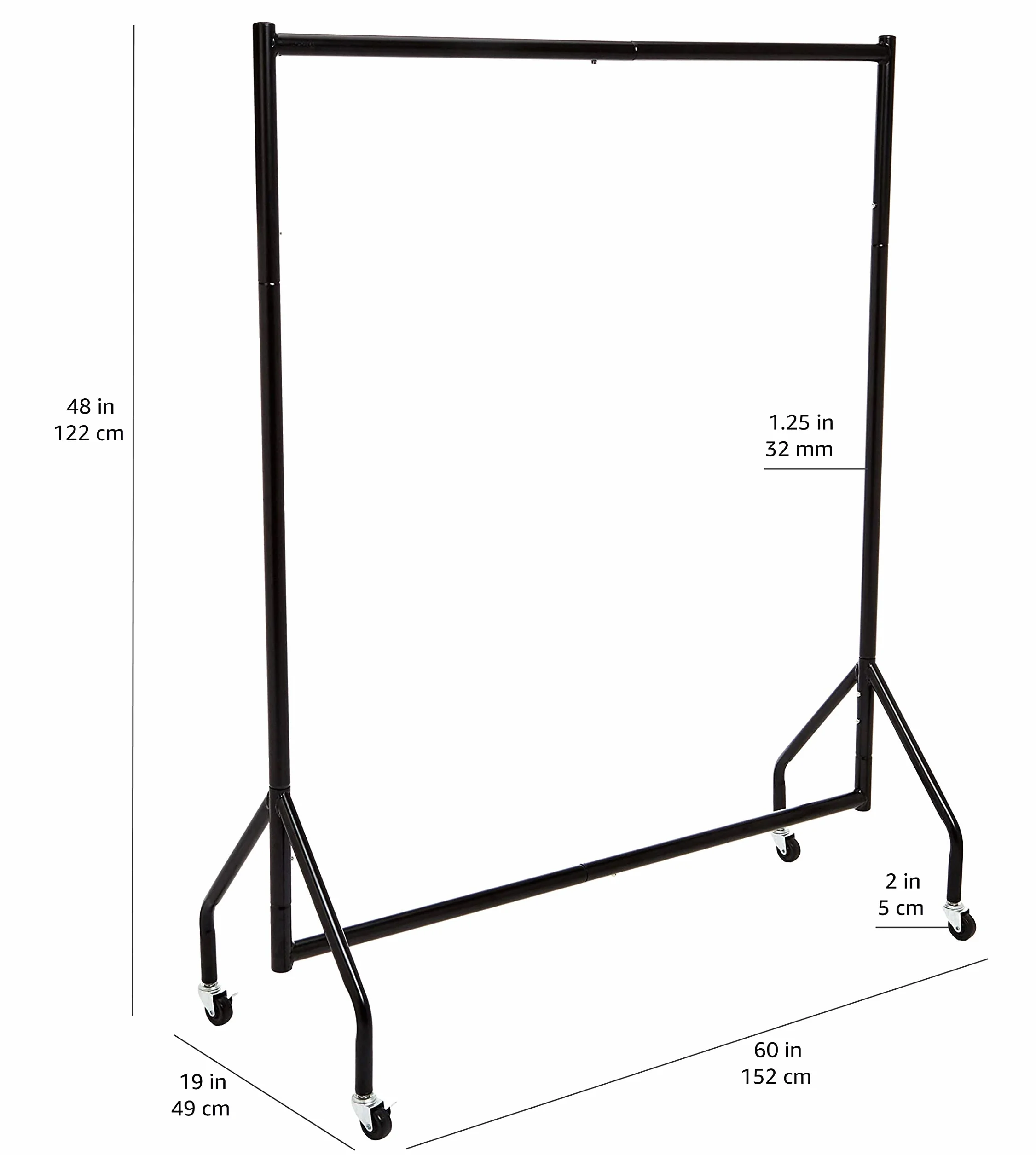 Amazon Basics Stojak na ubrania na kółkach, solidny, organizer do prezentowania i przechowywania, 1,21 x 1,52 m, czarny
