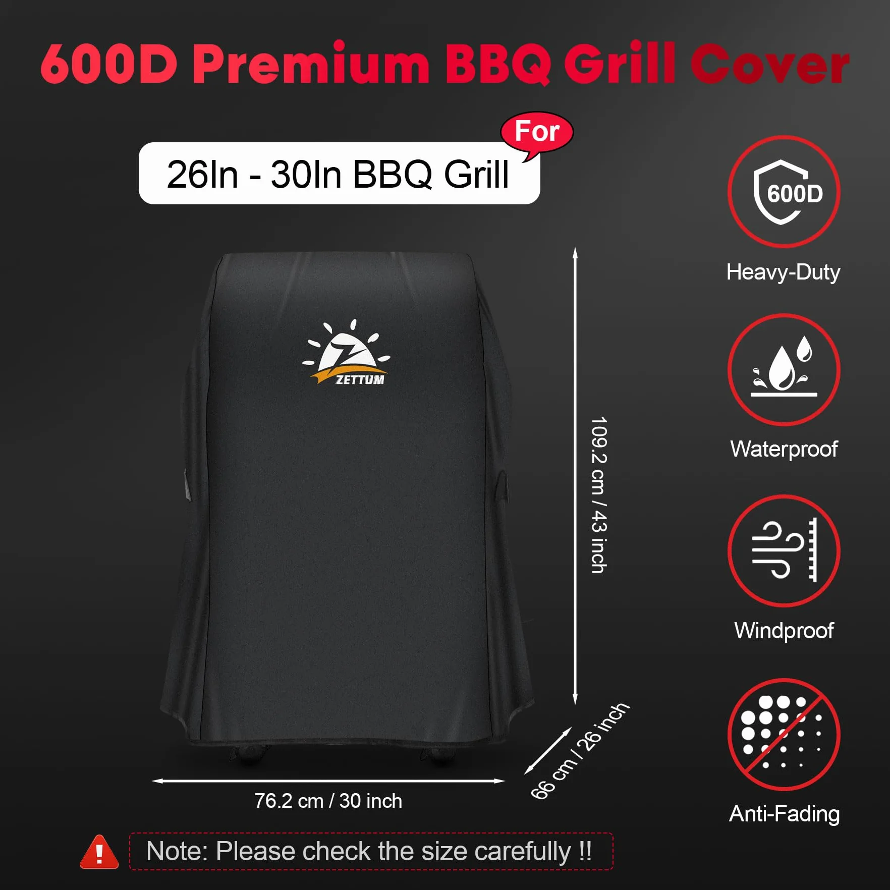 Zettum Pokrowiec na grilla 76 cm - 7105 Pokrowiec na grilla Weber Spirit 210, wodoodporny pokrowiec poliuretanowy do Weber Spirit E-210 ze składaną półką boczną (76 dł. x 66 szer. x 109 wys. cm)