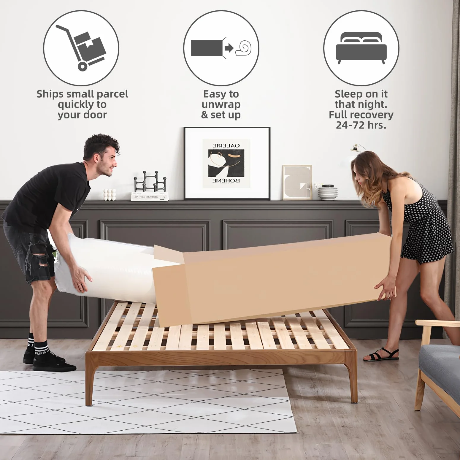 Mały podwójny materac, 20 cm hybrydowy materac piankowy i sprężynowy w pudełku, średnio miękki z izolacja od ruchu, bez szkła włóknistego (120 x 200 cm)