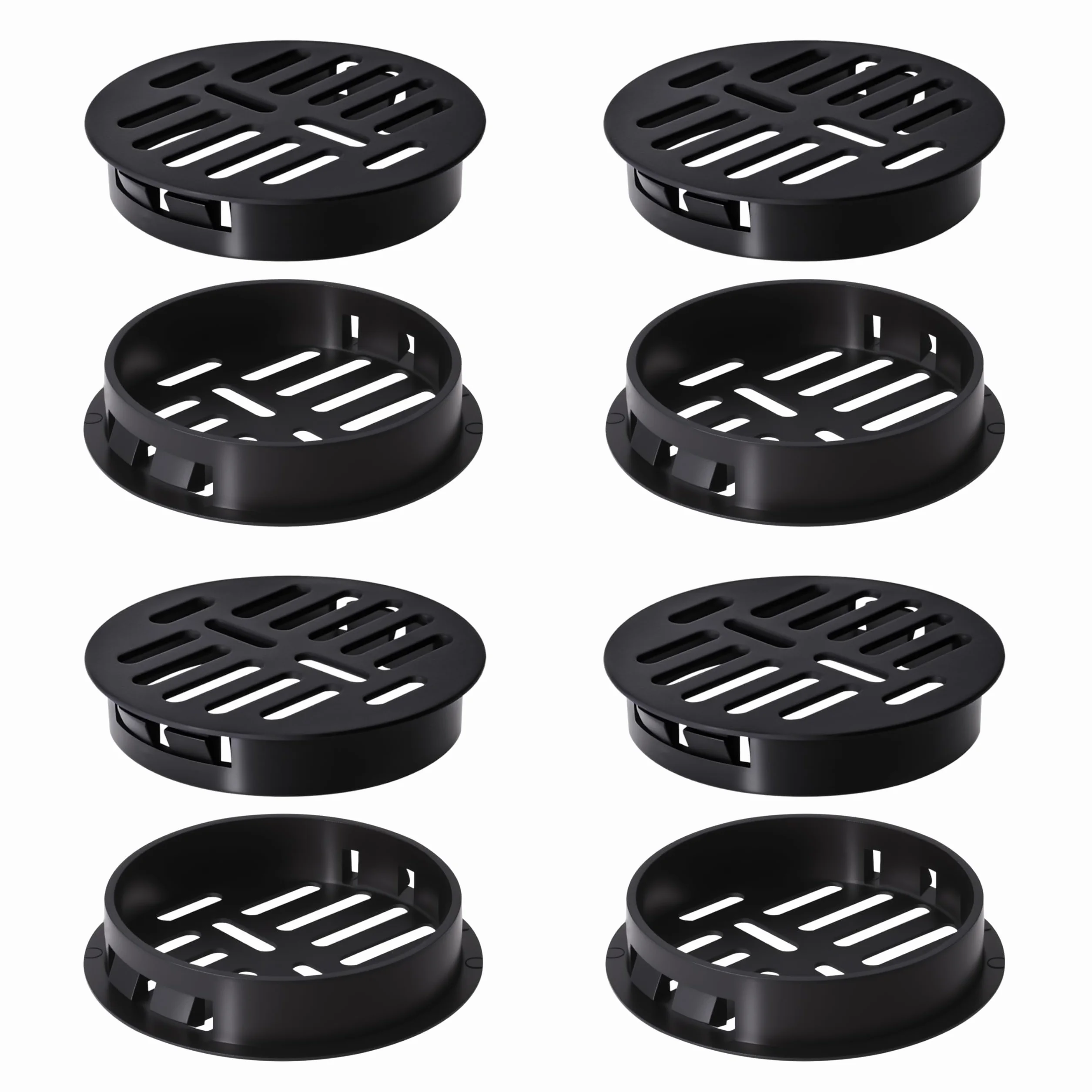 Kratka wentylacyjna 8 szt. Okrągły otwór wentylacyjny z tworzywa sztucznego 50 mm do kuchni, szafy, łazienki, szafki na buty, czarne