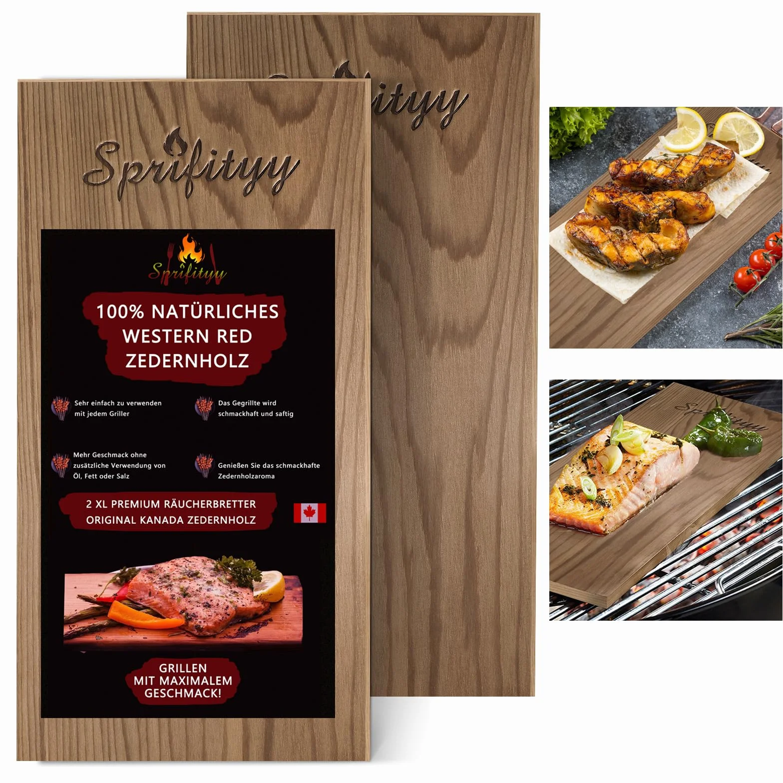 Sprifityy Deski do grillowania, średnie (30 x 14 cm), deski do wędzenia, wykonane w 100% z naturalnego drewna cedrowego, trwałe i wielokrotnego użytku, 2 sztuki