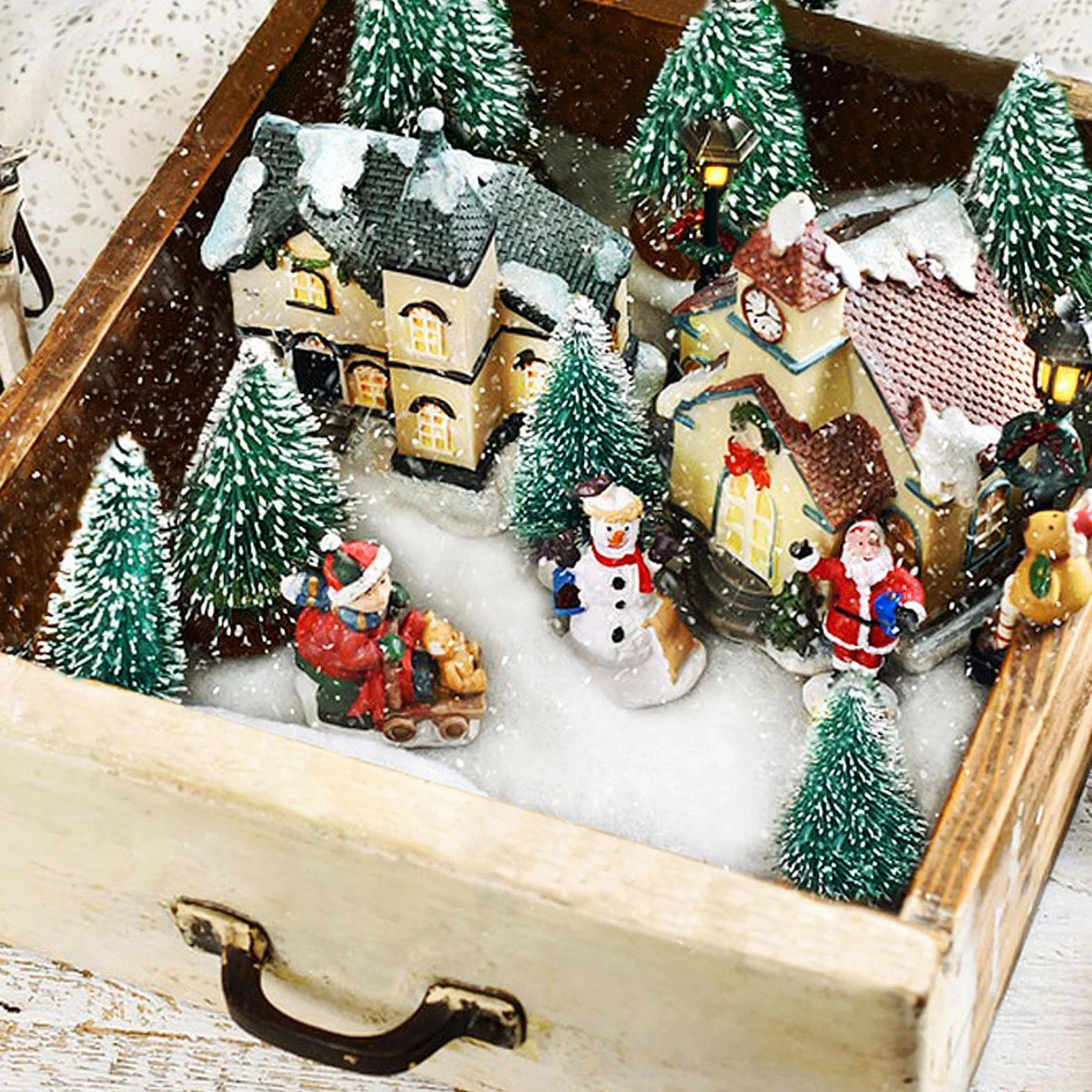 MELLIEX 24 szt. miniaturowe sztuczne choinki stołowe śnieżne matowe drzewa z drewnianą podstawą