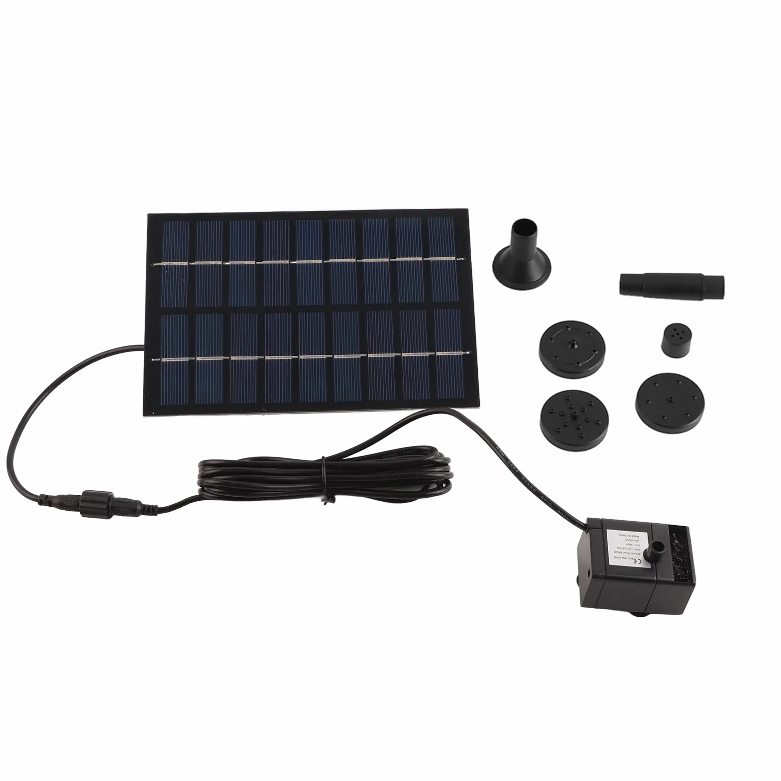 Solarna fontanna do użytku na zewnątrz, solarna pompa do fontanny 9 V, 1,8 W, 200 l/h, solarna pompa do oczka wodnego z 4 stylami fontanny, zasilana panelem słonecznym PET, do małych stawów, basenów i