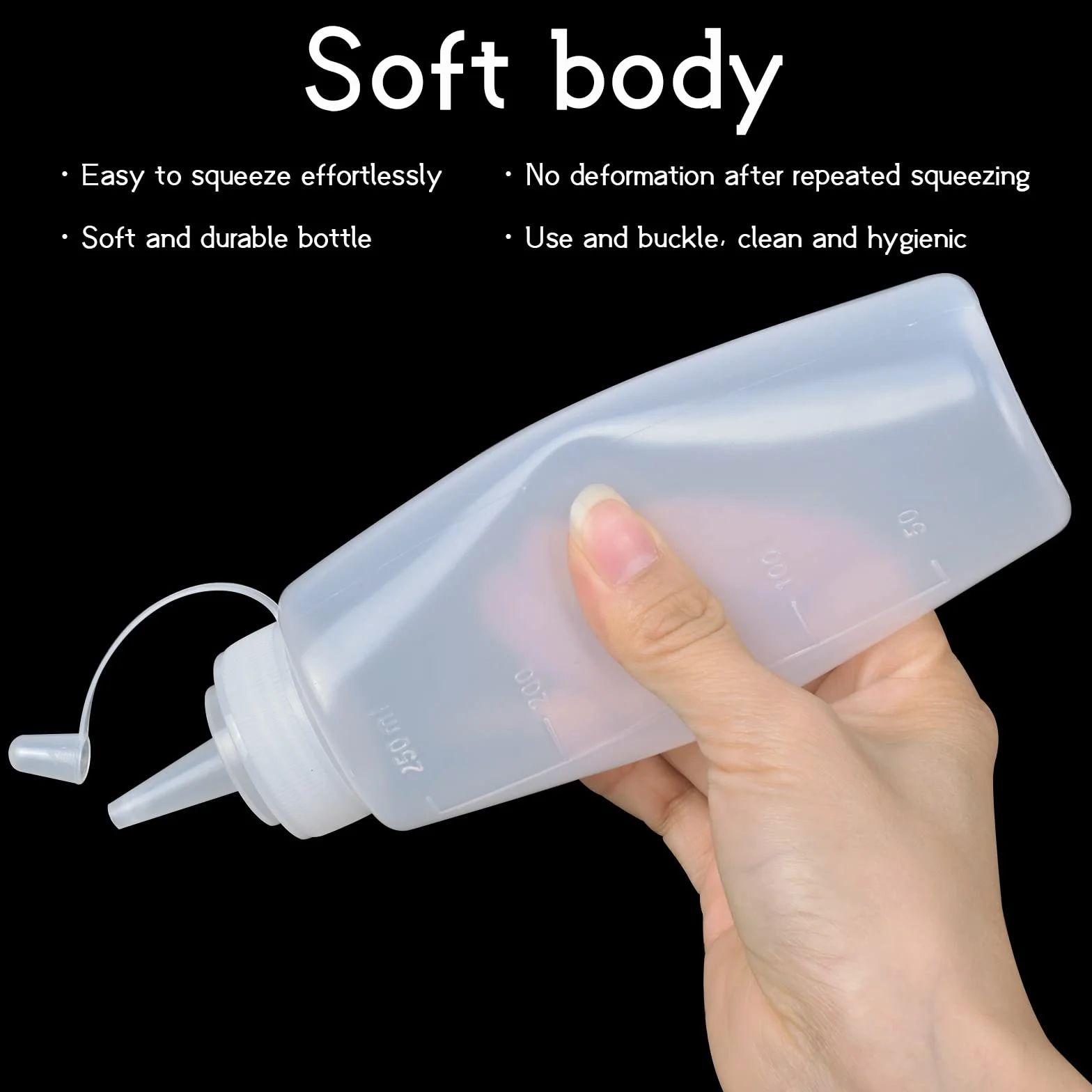 Plastikowe butelki do wyciskania 250 ml do malowania, pieczenia, sosu, oliwy z oliwek z zatyczkami zabezpieczającymi przed wyciekaniem
