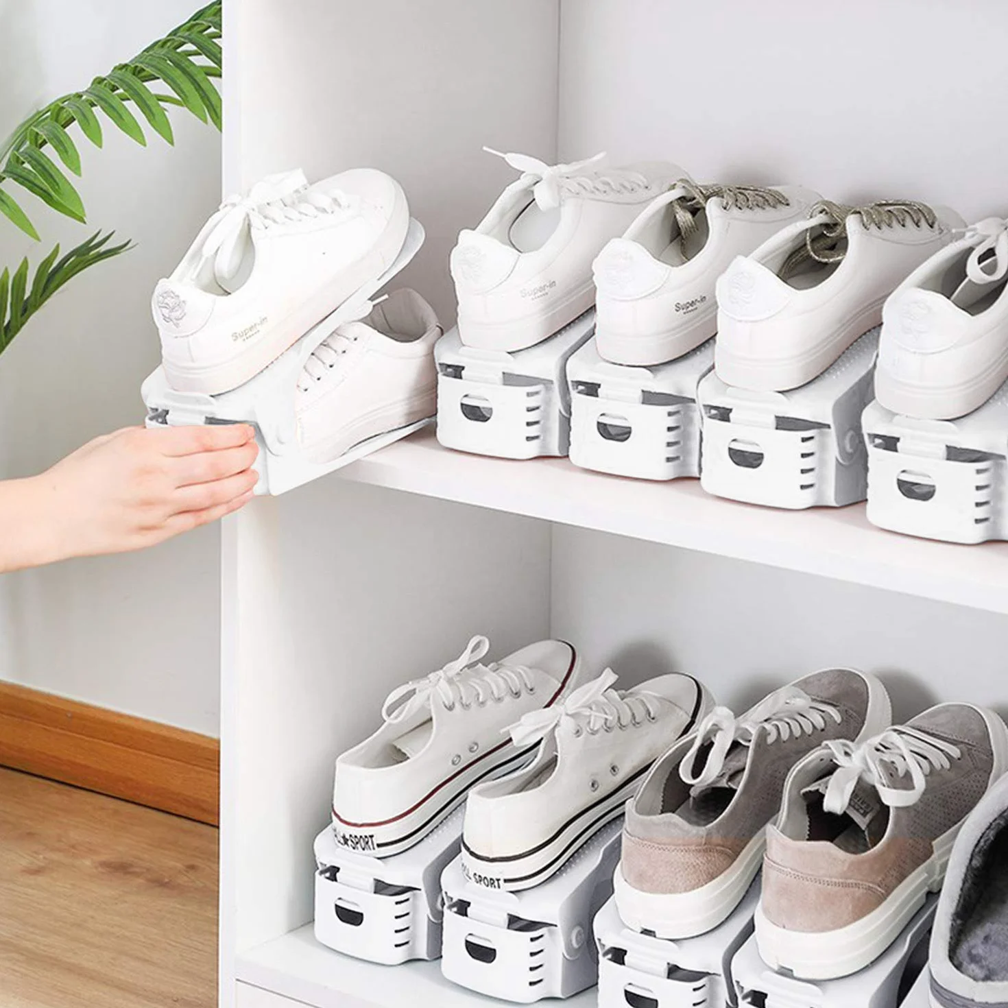 UISEBRT Regulowany regał na buty, 30 sztuk, nie zajmuje dużo miejsca, organizer na buty, 3 regulowane wysokości, przechowywanie butów, antypoślizgowy, biały