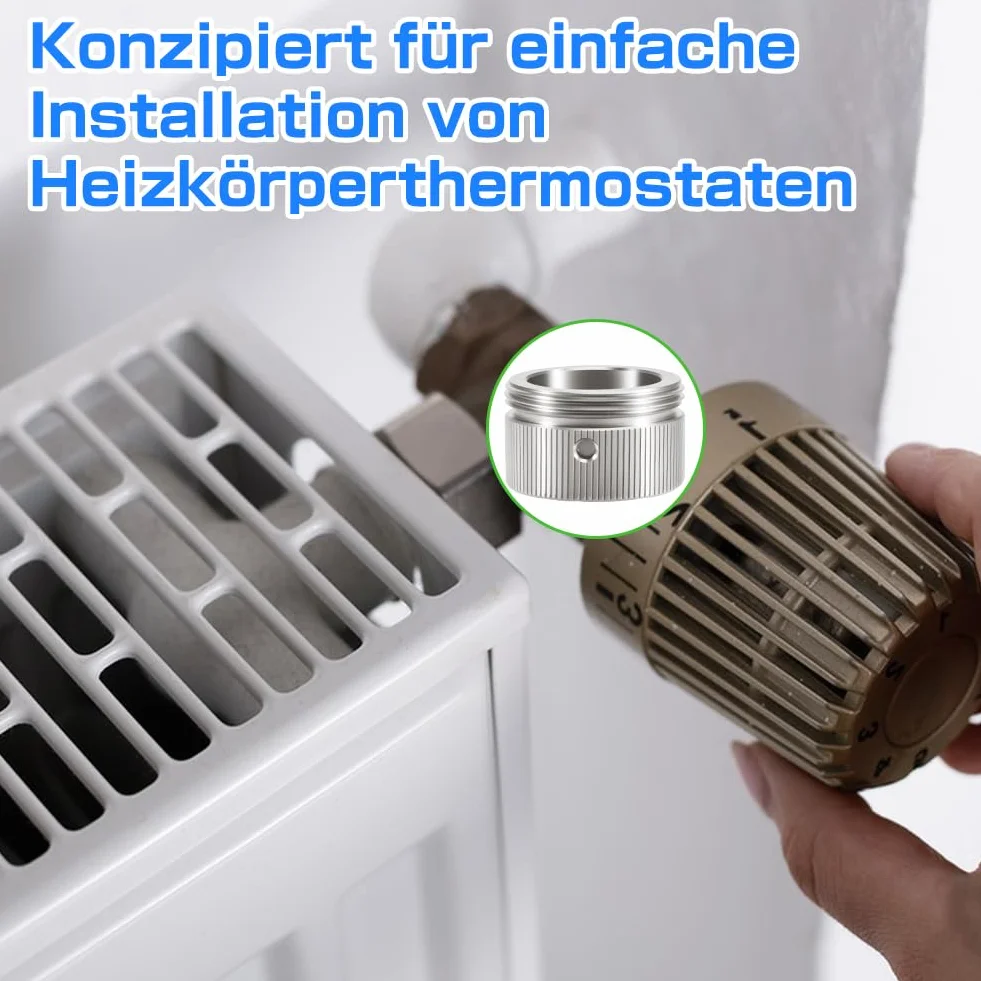 Adapter termostatu grzejnika do zaworów RA ze stali nierdzewnej (2 sztuki) - w zestawie śruby i klucz imbusowy - kompatybilny z Danfoss RA (20-23 mm) na M30 x 1,5 do głowic termostatu