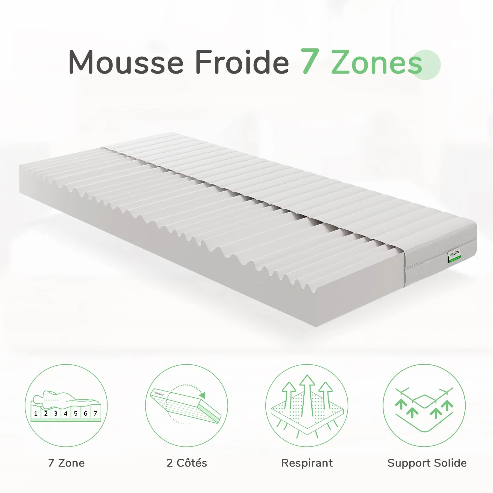 Novilla Materac 80 x 200 cm, H2 i H3, 7-strefowy materac z zimnej pianki, poszewka nadaje się do prania w 60°, materac piankowy, zwijany materac 2 w 1, certyfikat Öko-Tex, wysokość 16 cm
