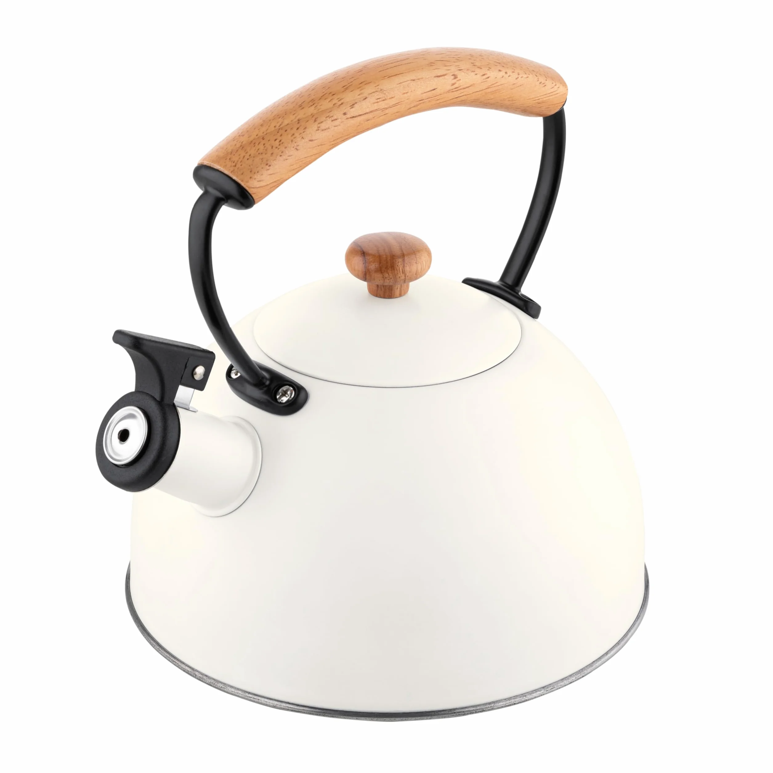 briebe Nordic dzbanek indukcyjny gwizdka 2,3 l, napary, czajnik ze stali nierdzewnej, wszystkie rodzaje kuchenek, płyta ceramiczna, gaz, drewniany uchwyt zimny dotyk, herbata, biały