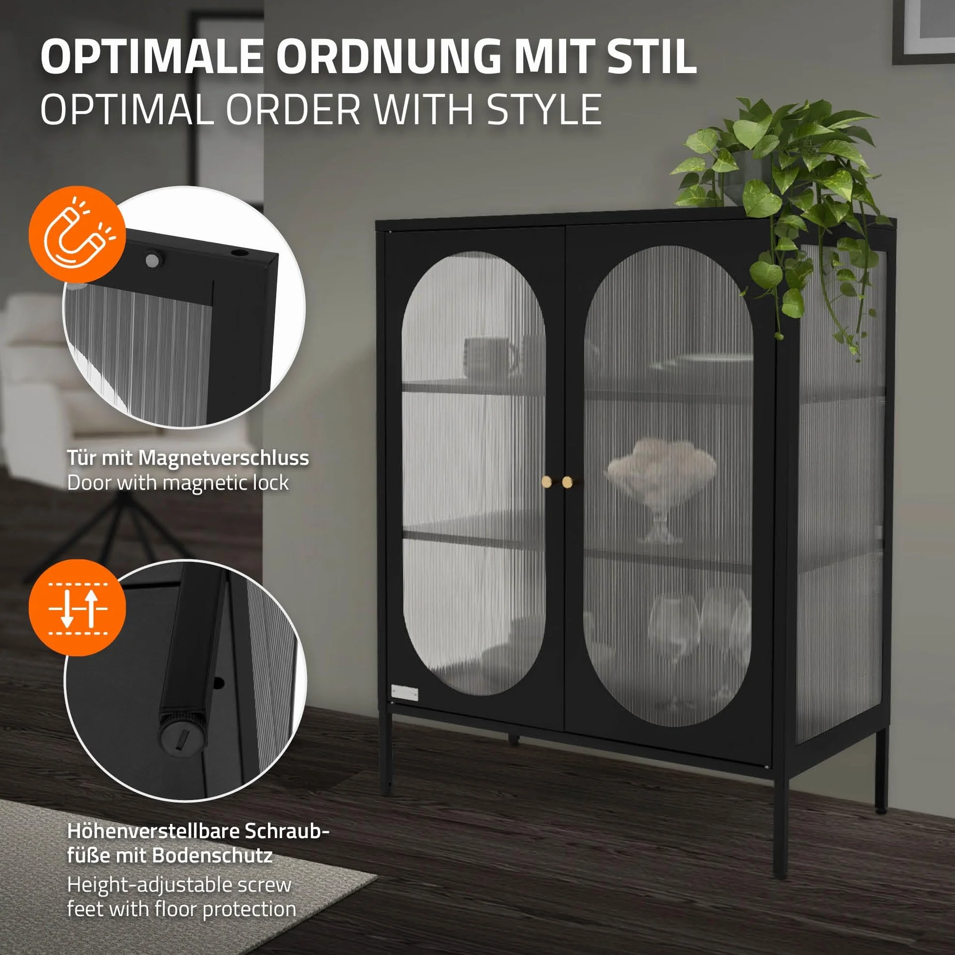 ML-Design witryna 80 x 102,5 x 40 cm czarna z 3 pólkami i 2 drzwiczkami stalowa szafka do salonu w stylu industrialnym wykonana z metalu komoda regal szafka na dokumenty mebel stojacy podlogowy