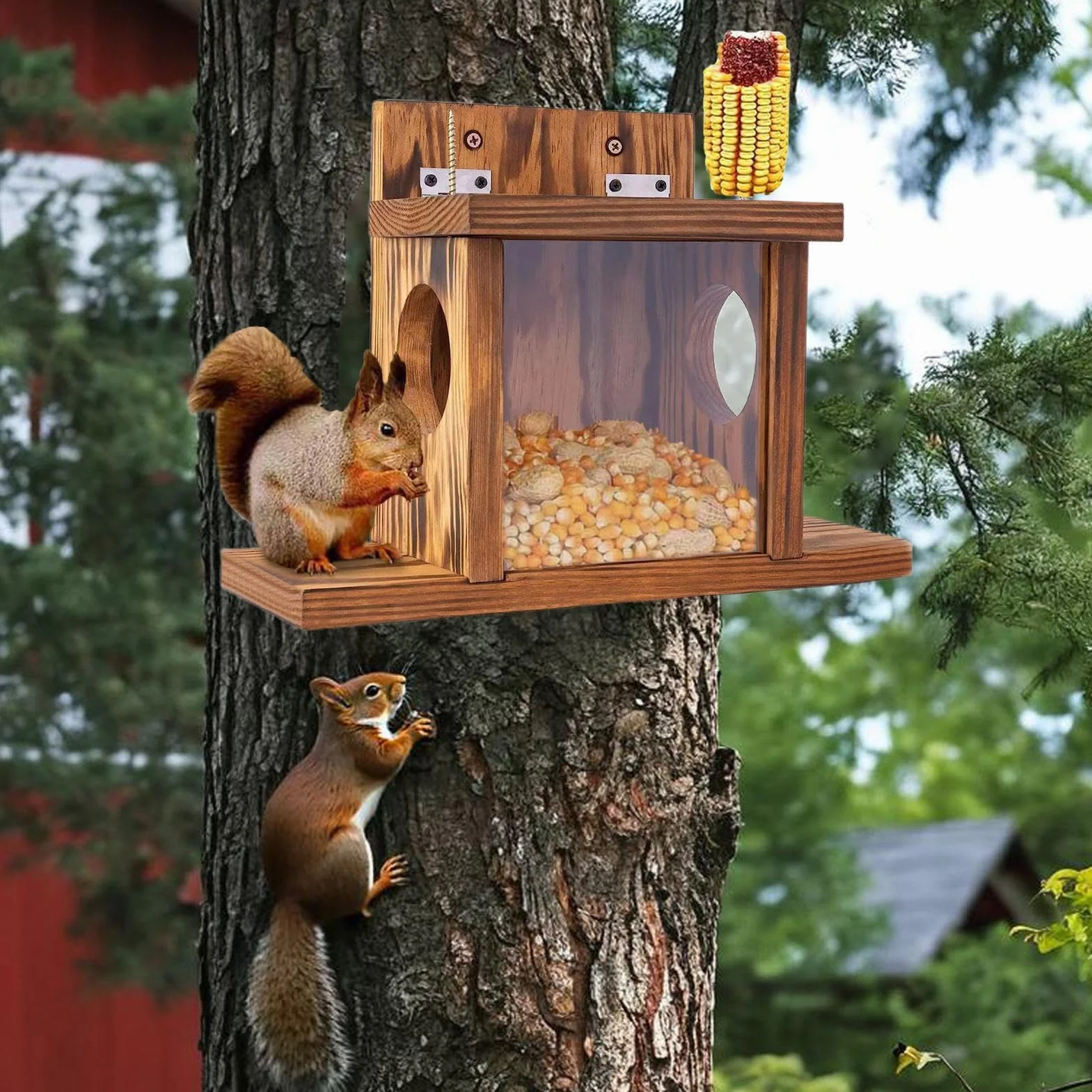 Stacja do karmienia wiewiórek, drewniany domek dla wiewiórek, karmnik dla wiewiórek, karmnik dla wiewiórek, drewniane pudełko do karmienia wiewiórek, domek do karmienia wiewiórki, domek dla wiewiórek