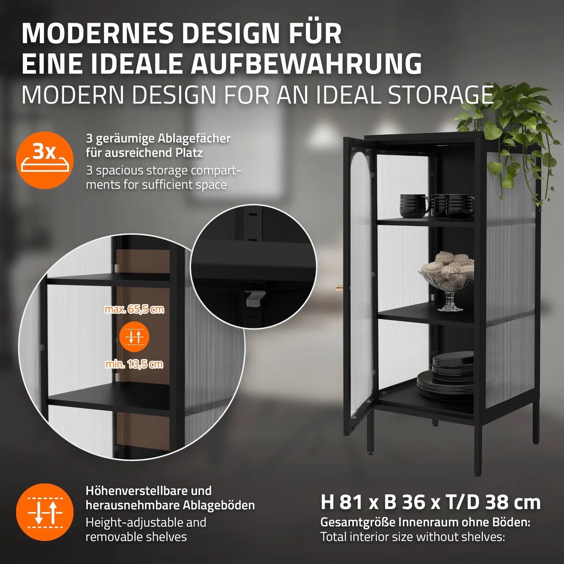 ML-Design gablota 42 x 102,5 x 40 cm czarna waska z 3 pólkami i 1 drzwiczkami metalowa industrialna Regal na dokumenty szafka biurowa wykonana z solidnej stali idealna do nowoczesnych wnetrz