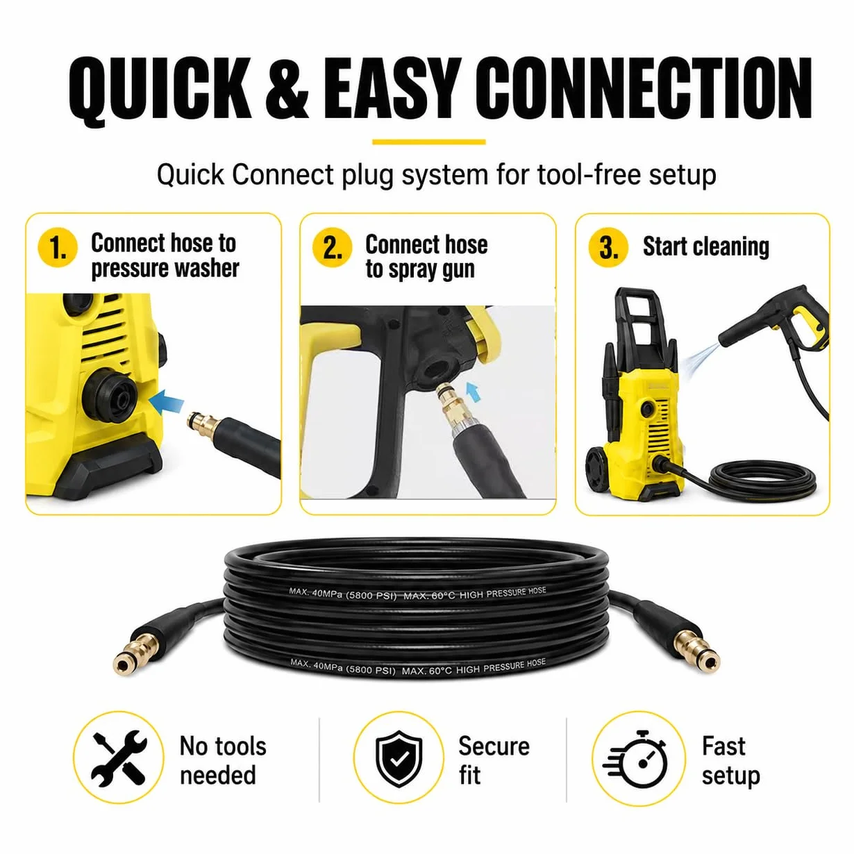 Wąż wysokociśnieniowy do myjki wysokociśnieniowej Kärcher K2, K3, K4, K5, K6, K7, wąż przedłużający, system wtykowy Quick Connect, 6 m