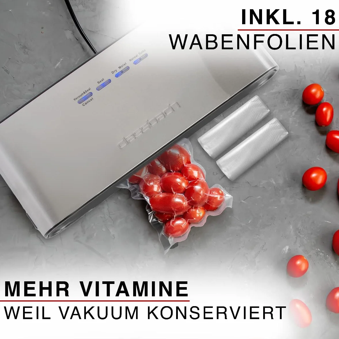 C-VK 4000 Vacuum Sealer/Vacuum Sealer/Film Welding Machine for Sous Vide 8x Longer Fresh 18 Professional Food Storage Bags Included Stainless Steel Casing
