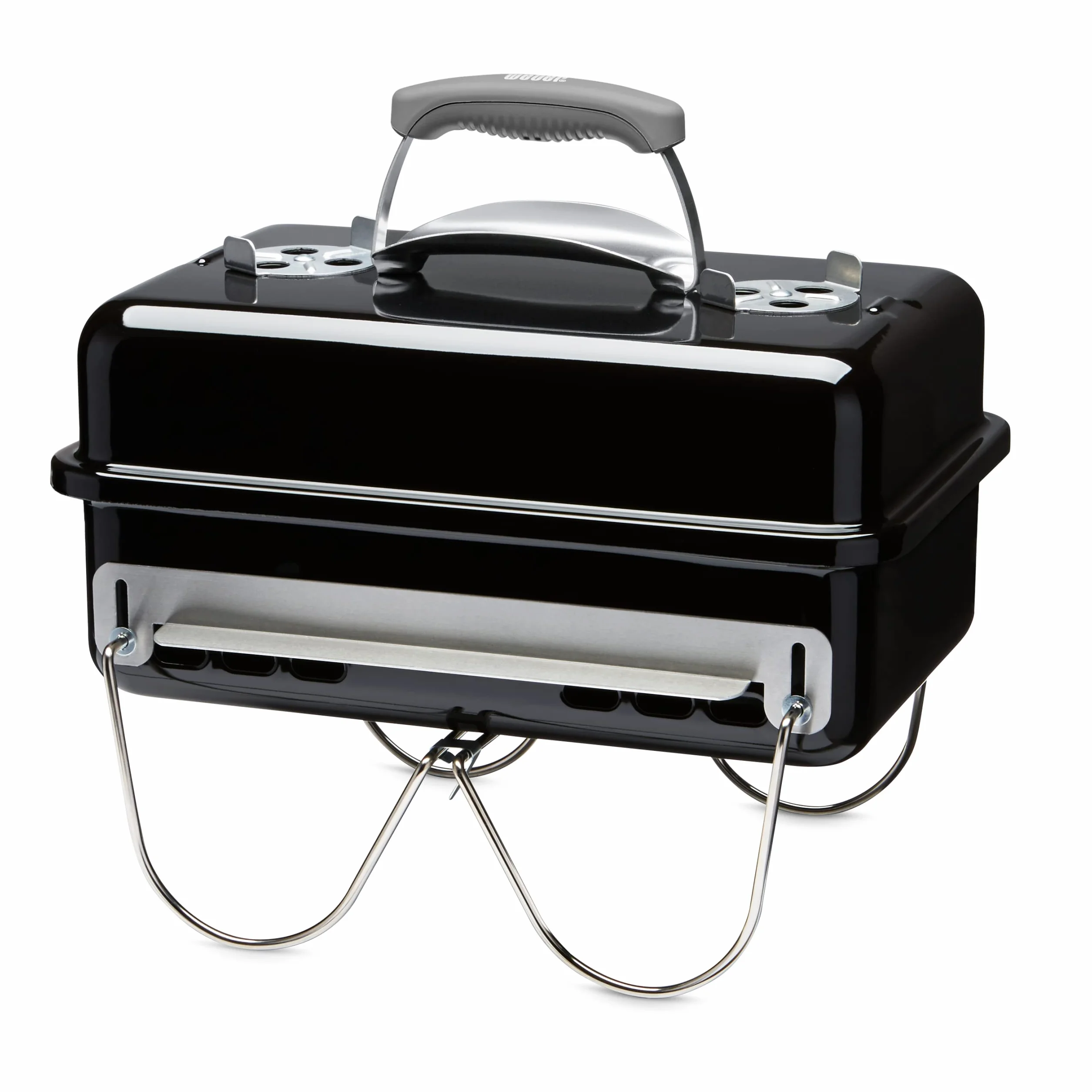 Weber Go-Anywhere Grill węglowy, powierzchnia grilla 42 x 26 cm, lekki przenośny grill BBQ, grill z emaliowaną misą i pokrywą, składane nóżki - Czarny (1131004)