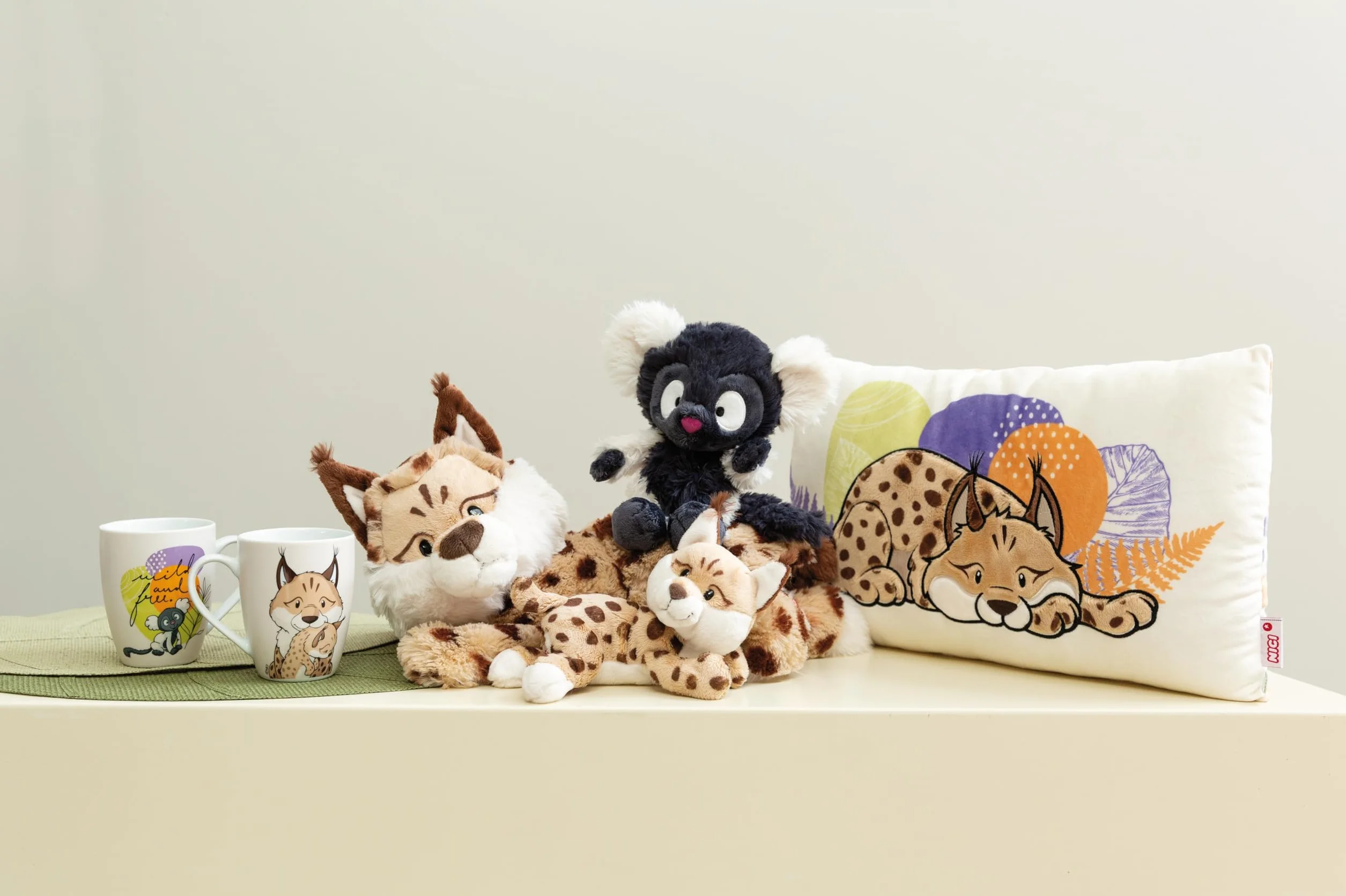 Porcelanowy kubek Ryś & małpka Lemur 310 ml 8x10 cm z banderolą beżowy