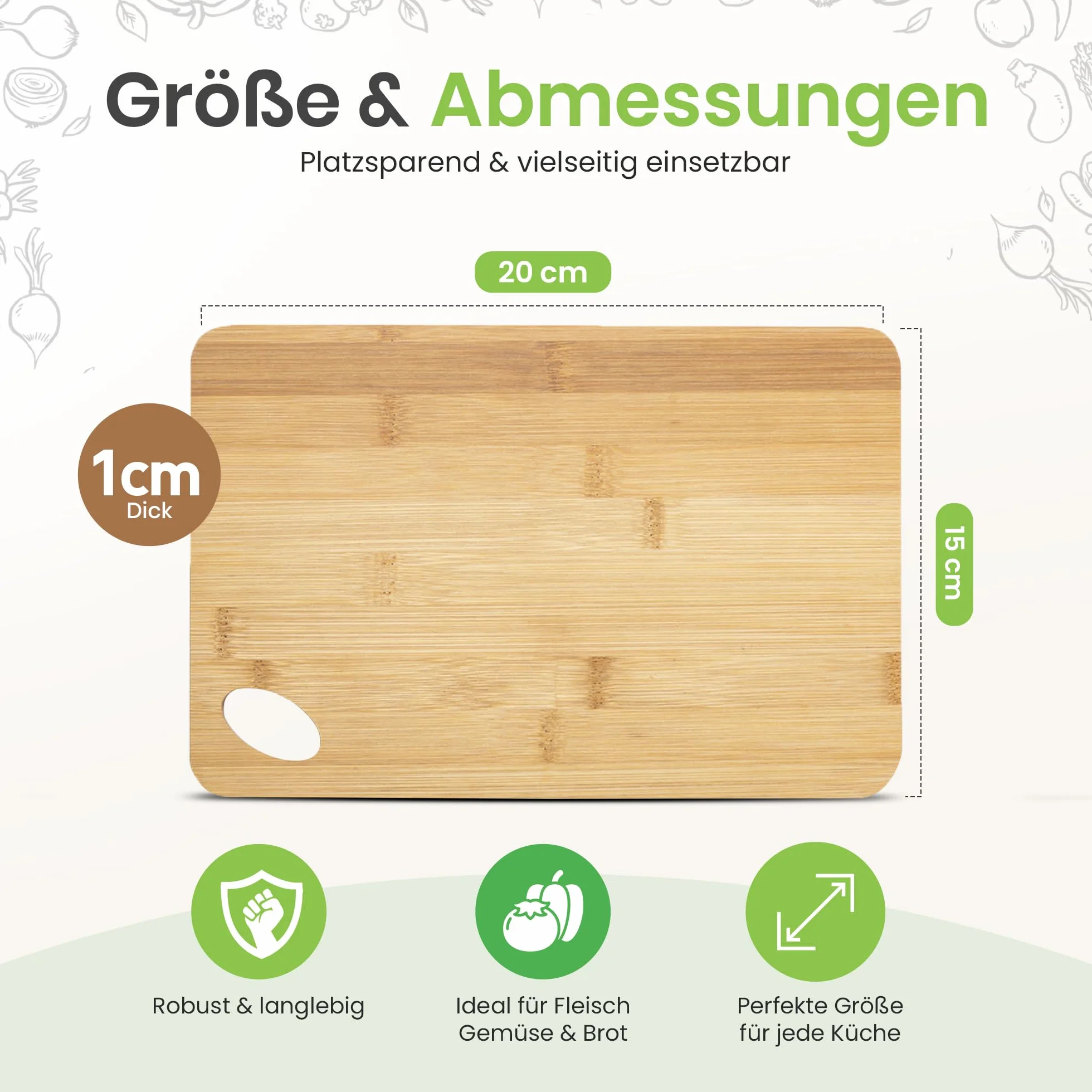 Bambusowa deska do krojenia 20 x 15 cm dwustronna z uchwytem