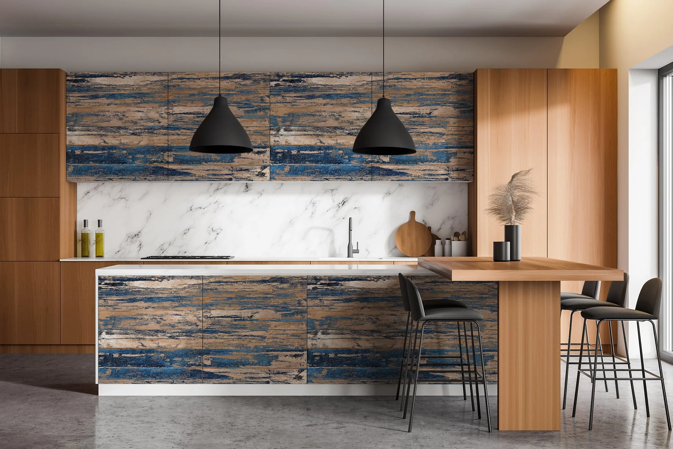 Wallfluent Matowa Okleina Meblowa na Meble do Mebli Dekoracyjna do Oklejenia Drzwi Szafek Stołów Folia Samoprzylepna 100x50 cm do Kuchni Salonu - Stary blat