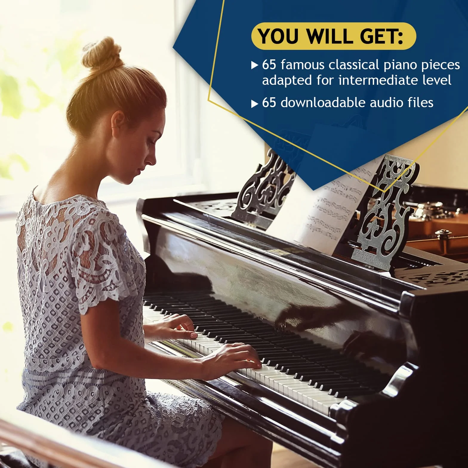 Classical Piano Masterpieces. Piano Sheet Music Book with 65 Pieces of Classical Music for Intermediate Players (+Free Audio)