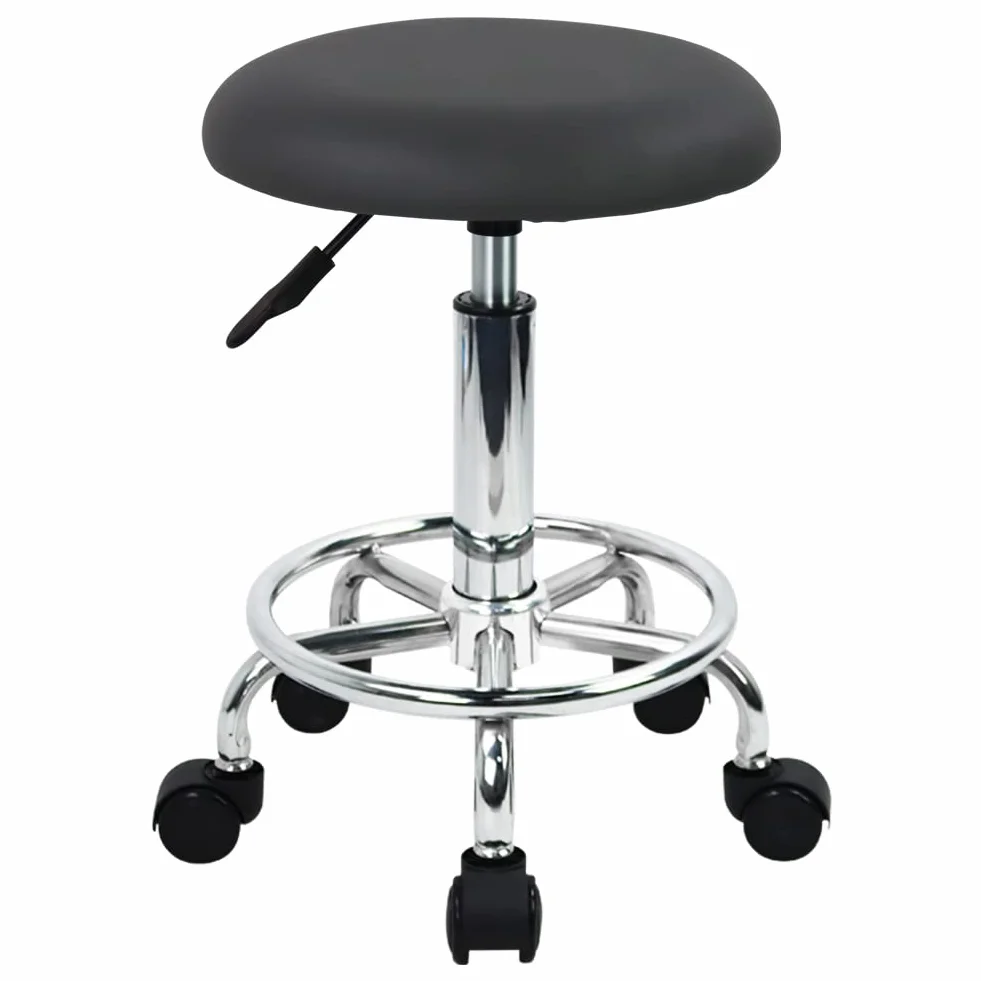 WKWKER Ergonomiczny stołek na kółkach, ze skóry PU, z obrotowym siedziskiem z regulacją wysokości, do kuchni, salonu, laboratorium, biura, czarny