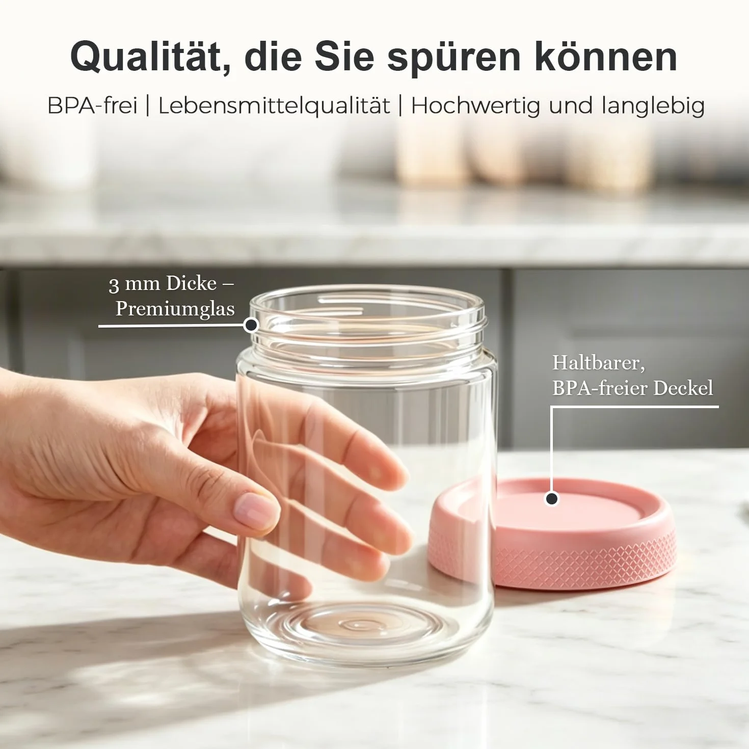 ComSaf Zestaw 4 szklane kubki na wynos 500ml z plastikową pokrywką