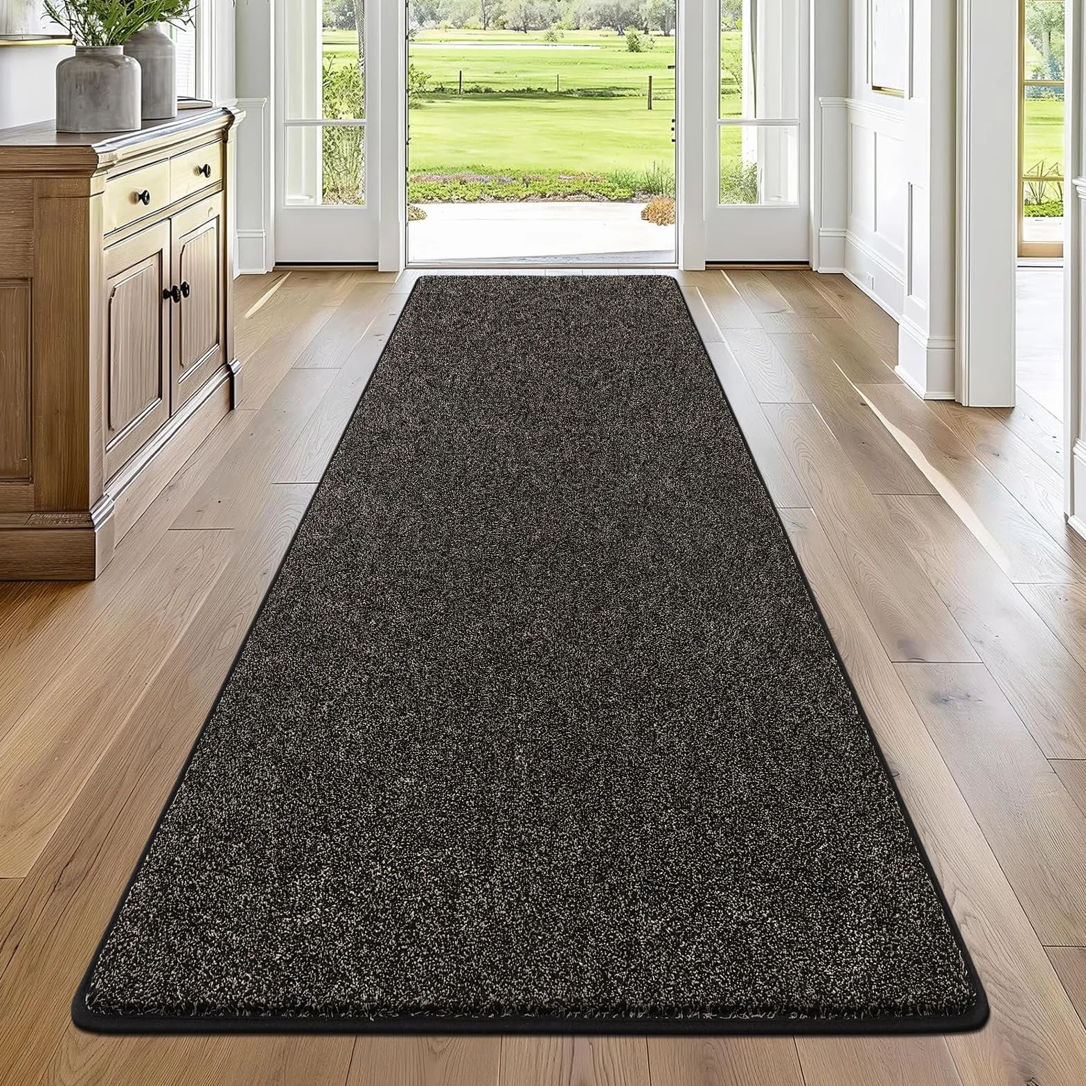 Enyhom 80 x 200 cm dywan do wejścia, antypoślizgowy dywan do korytarza, można prać, szeroki dywan podłogowy do salonu, sypialni, pralni, kuchni, czarno-szary