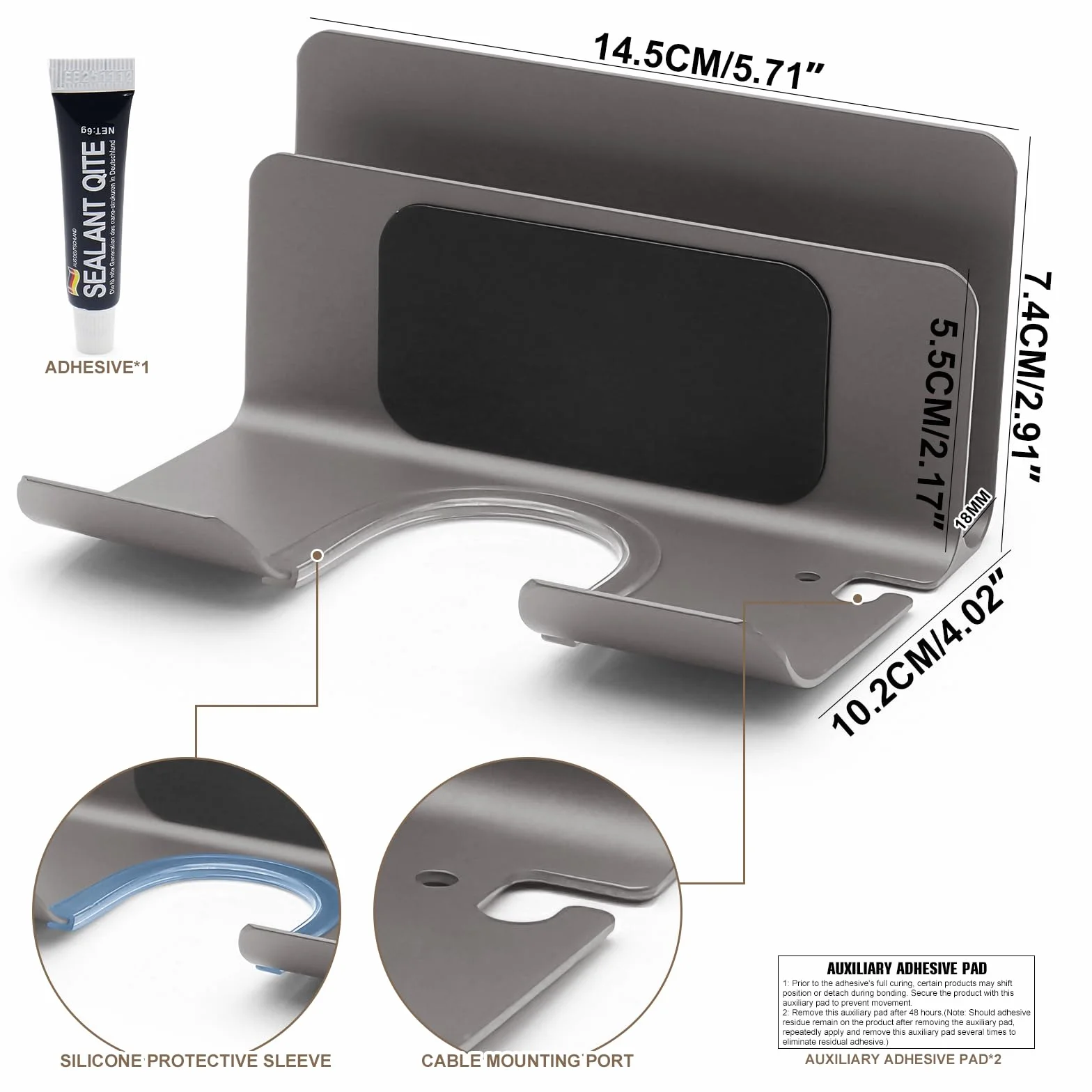 Uchwyt na suszarkę do włosów montowany na ścianie aluminiowy stojak z gniazdem na kabel antypoślizgowy 145 x 102 x 85 mm