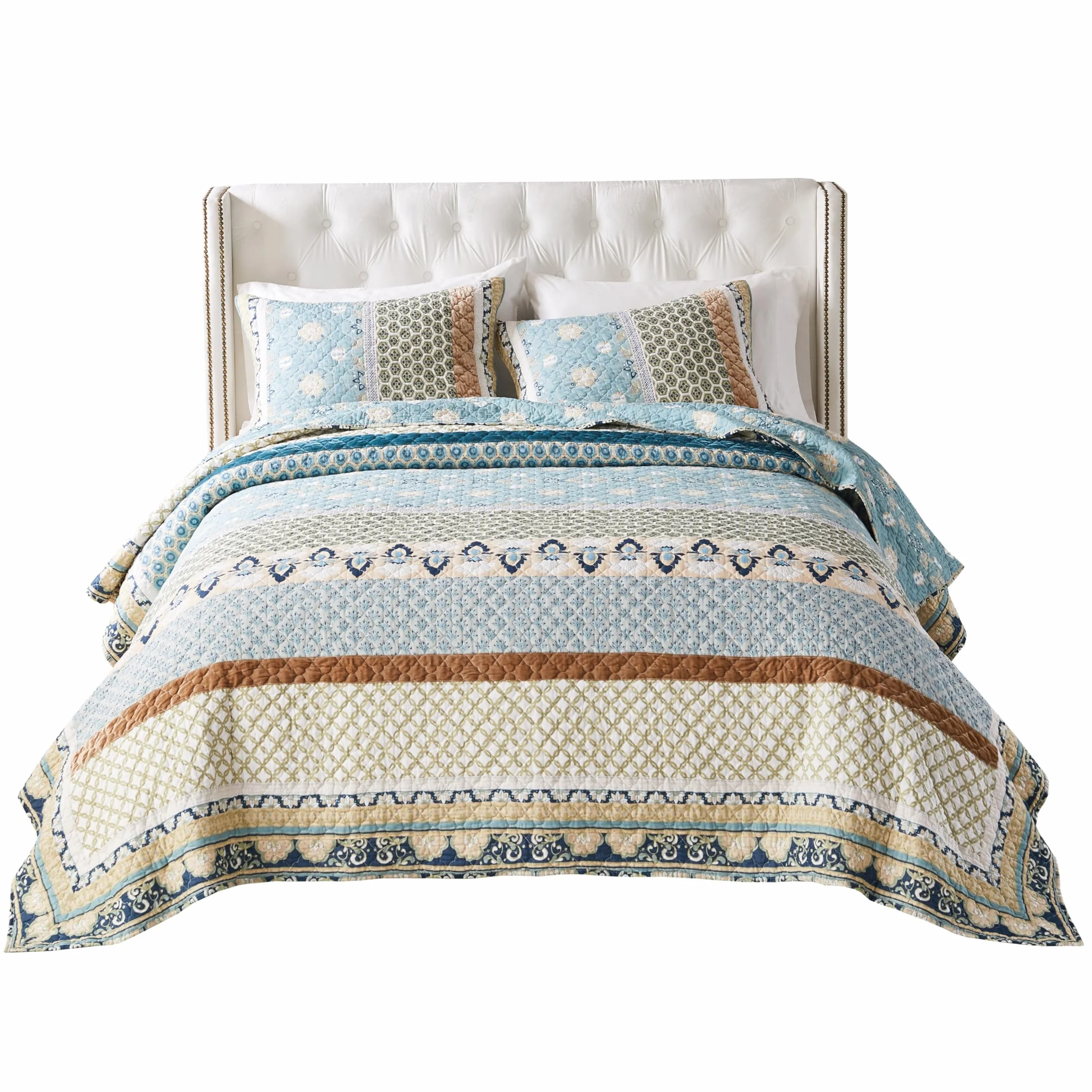 Greenland Home Thalia Aksamitna kołdra bawełniana, dwustronna, 3-częściowy King/Cal King, niebieski