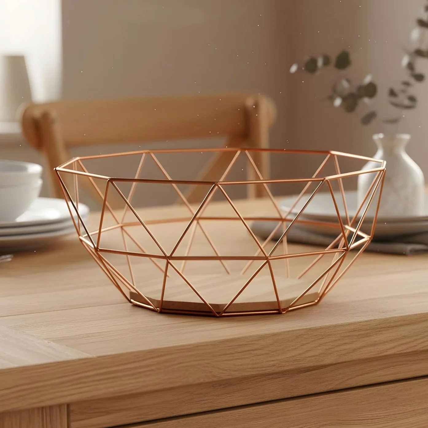 levandeo Kosz metalowy miedziany 26 x 12 cm kosz na owoce nowoczesny drewno MDF brązowy miska dekoracyjna design dekoracja stołu