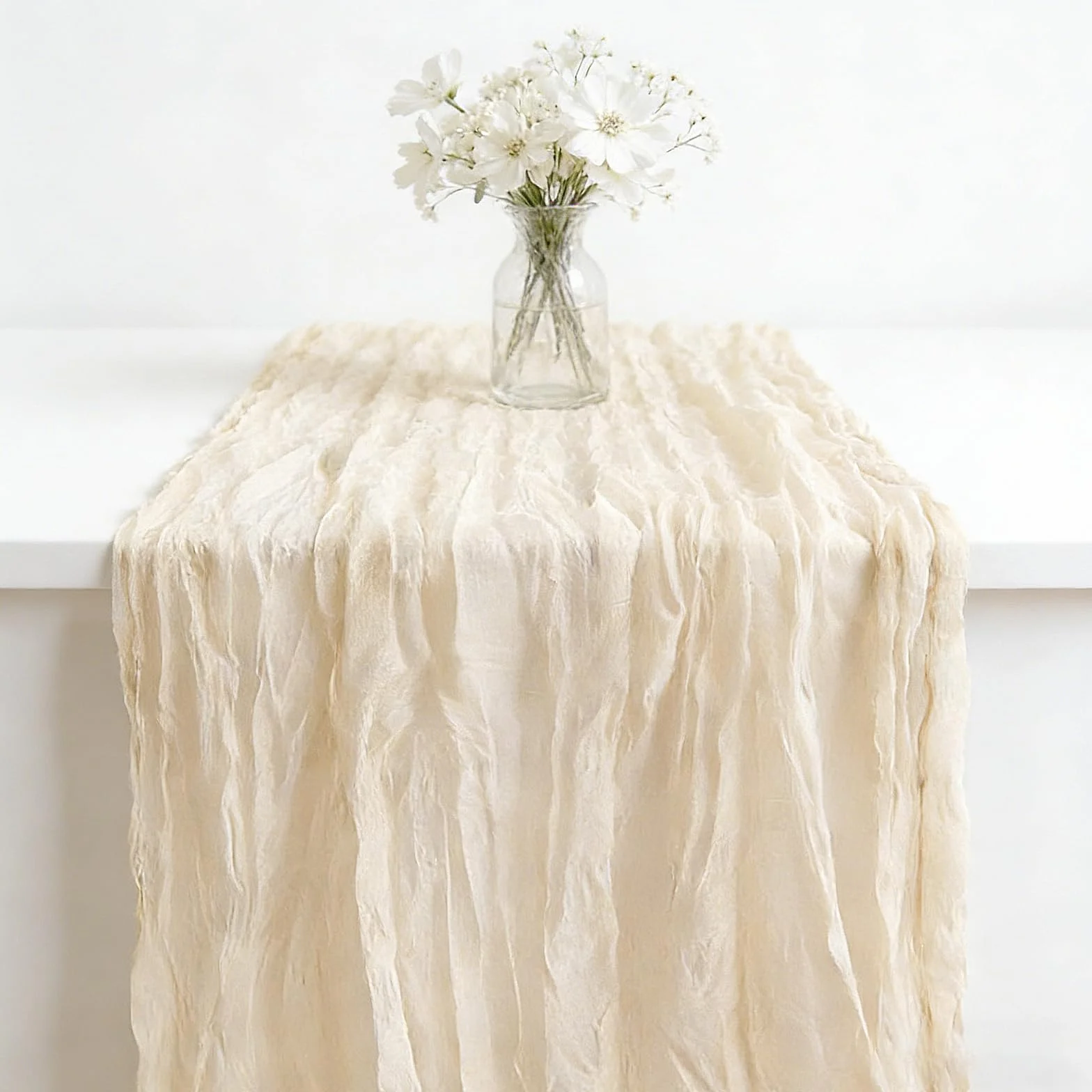 Bieżnik na Stół w Stylu Boho, Dekoracja Stołu na Wesele, Baby Shower, Urodziny, Przyjęcia, Muślinowy Bieżnik z Gazy 300 x 90 cm, Półprzezroczysty, Długi Bieżnik na Stół