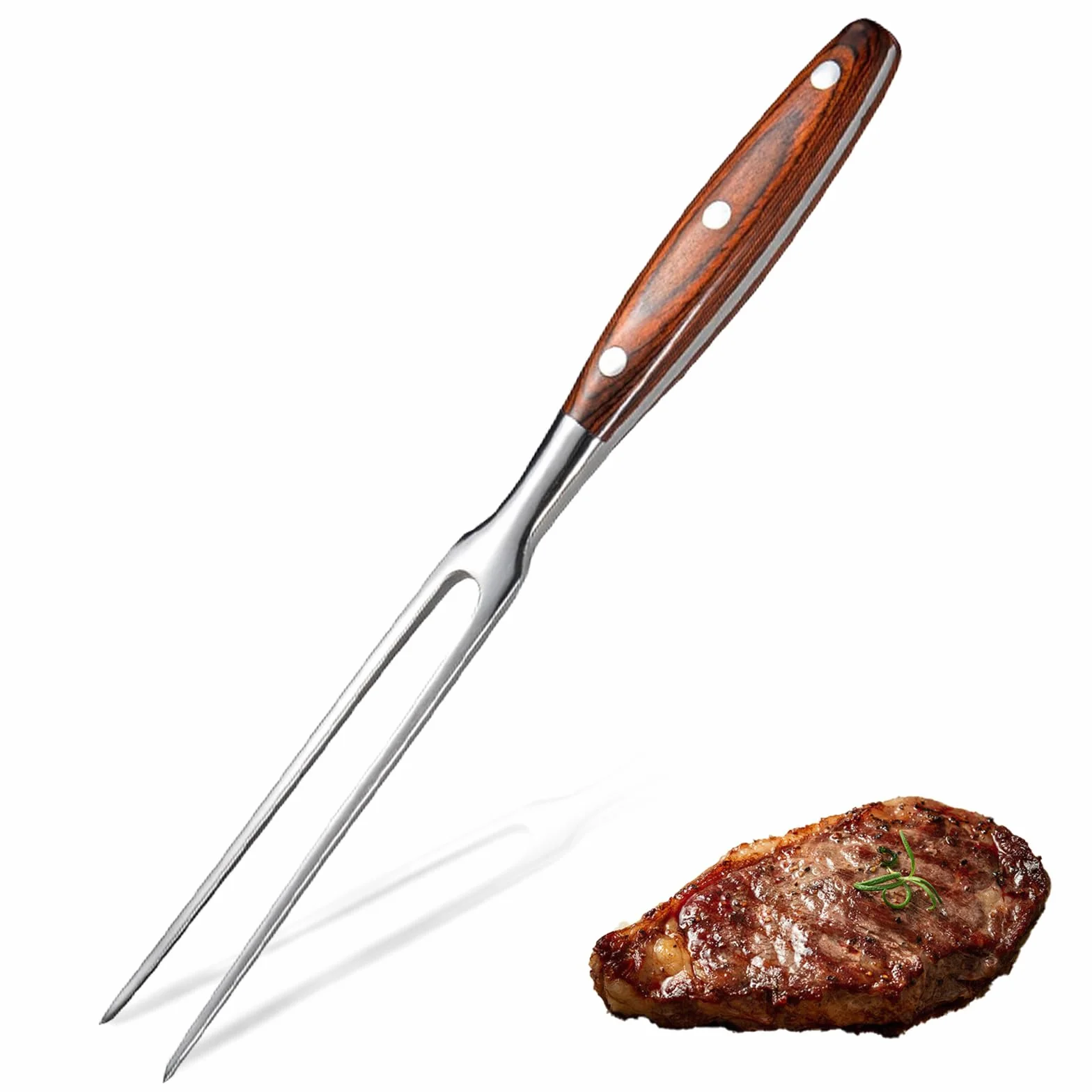 Widelec do grillowania ze stali nierdzewnej z drewnianym uchwytem, widelec do mięsa z drewnianym uchwytem, widelec do krojenia ze stali nierdzewnej, widelec do smażenia, stal z drewnianym uchwytem,