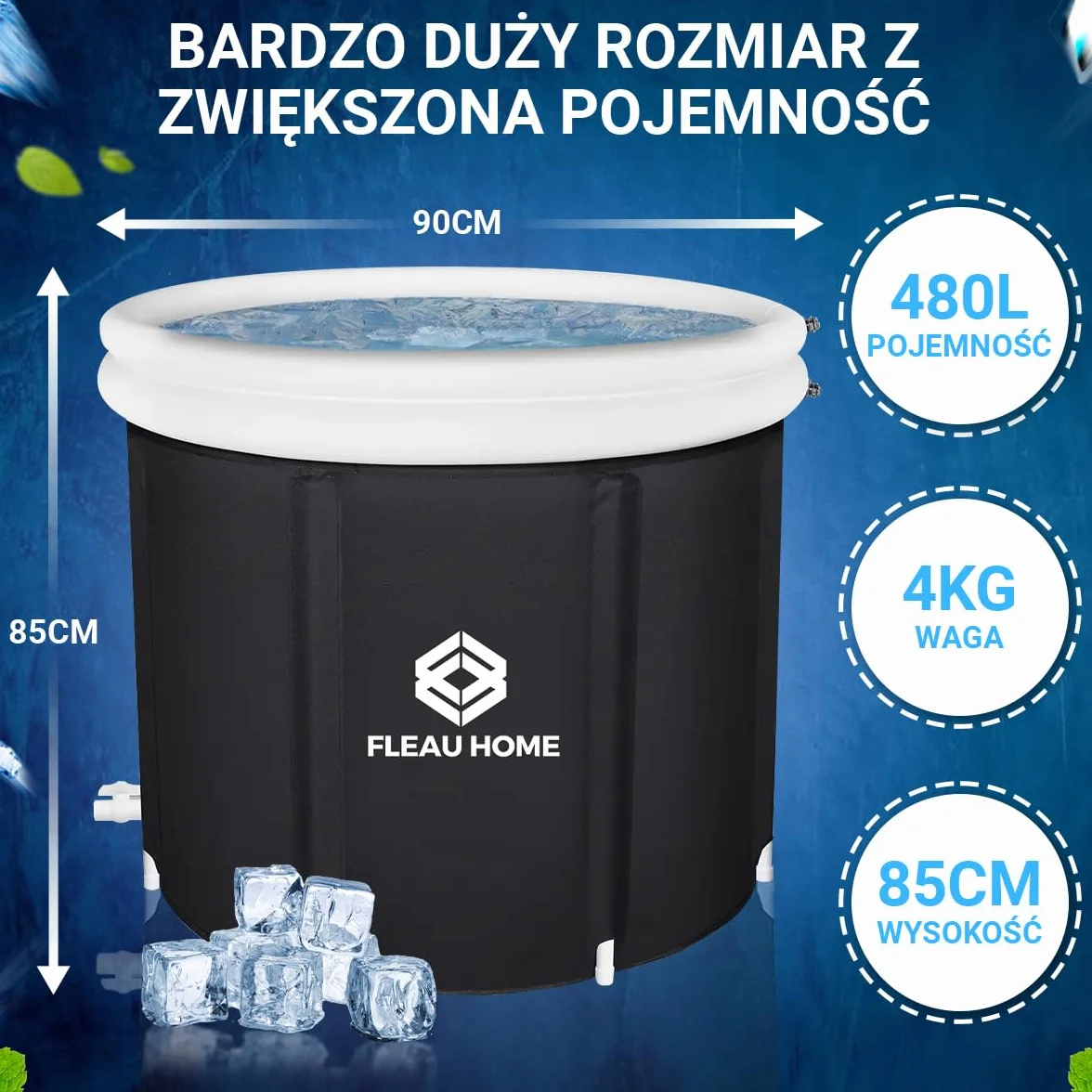 Fleau Home Kąpiel lodowa XXL PRO – basen z pokrywą i pompką – unikalny model izolacyjny – podwójna poduszka do siedzenia – wanna nadmuchiwana – wanna – nadmuchiwana – metoda Wim Hof