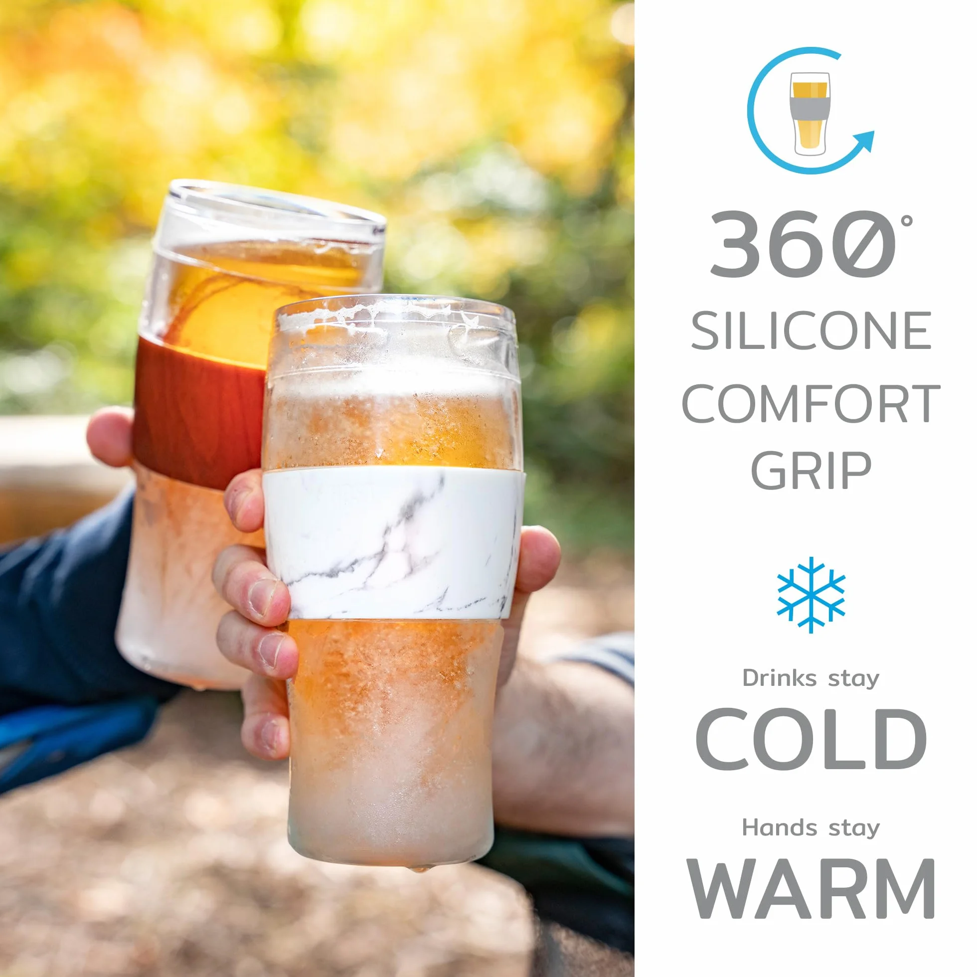 Host Szklanki do piwa Freeze, 473 ml chłodziarka żelowa z podwójną ścianką plastikowy mrożony kufel amerykański (473 ml / .83 pint) szkło, zestaw 2 szt., szare