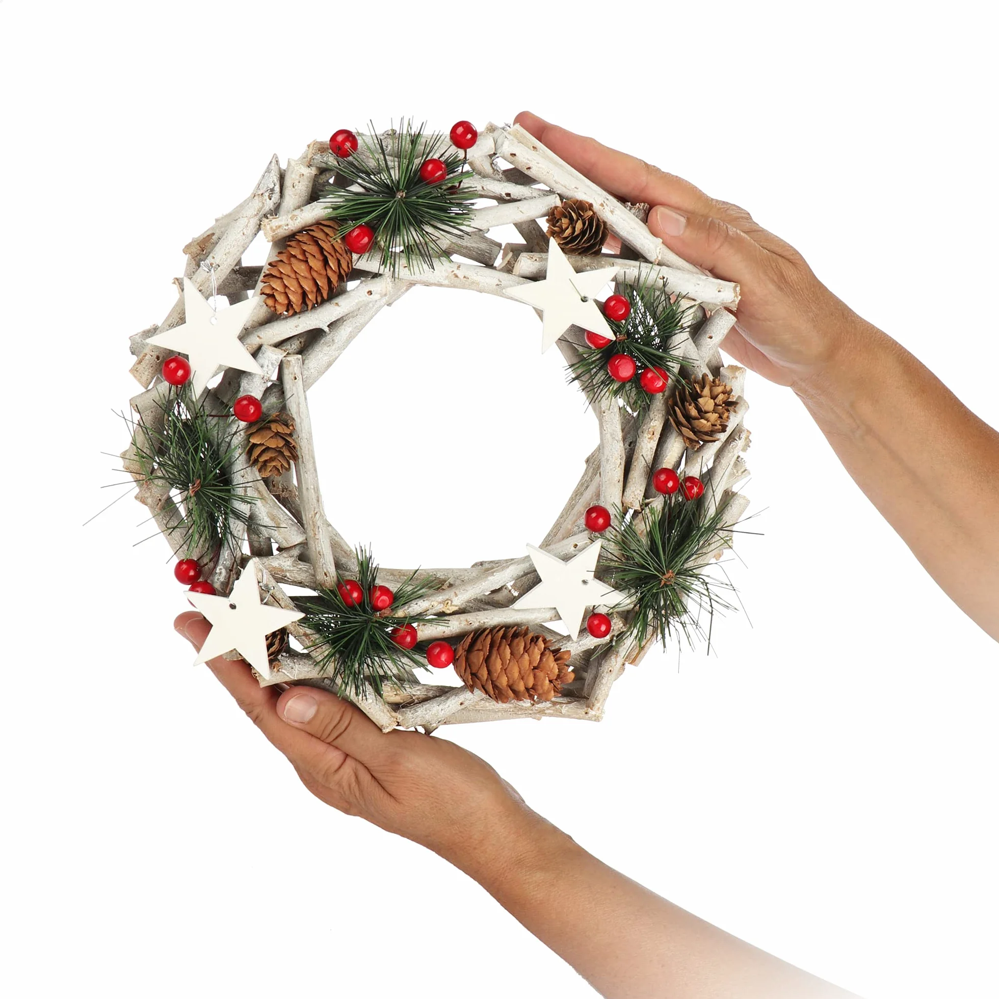 COM-FOUR® Wieniec Dekoracyjny na Stół z Gwiazdami i Gałęzi - Naturalny Wieniec Adwentowy XL do Samodzielnego Udekorowania - Ø 28 cm