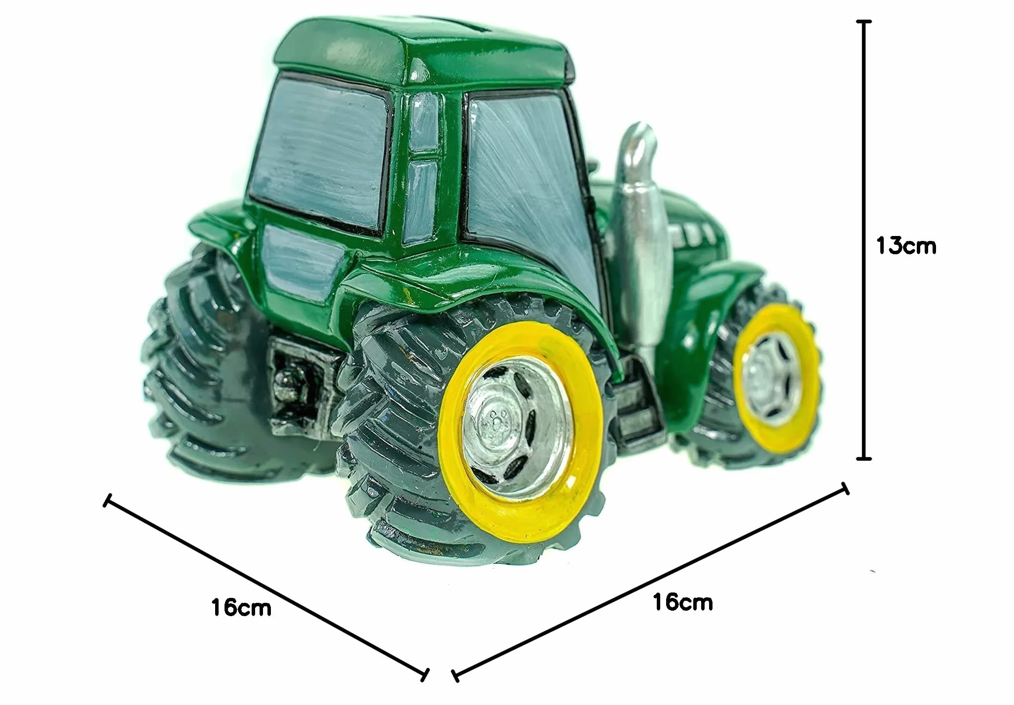 przepiękna skarbonka, skarbonka, traktor z kroplami w kolorze zielonym