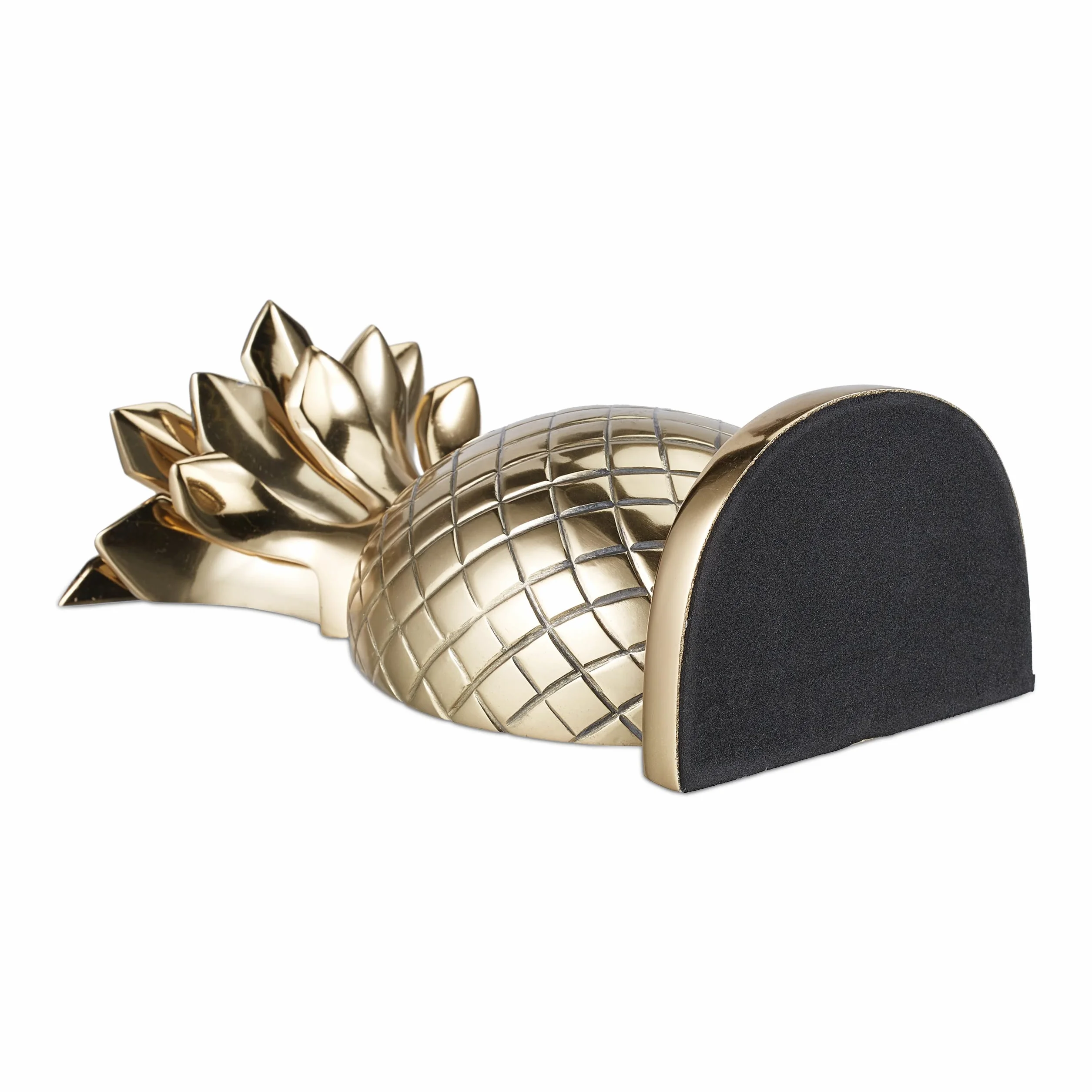 Relaxdays Podpórka do książek ananas, zestaw 2 sztuk, z metalu, wys. x szer. x gł.: 21 x 8 x 13 cm, stylowy uchwyt na książki na półki, złoty