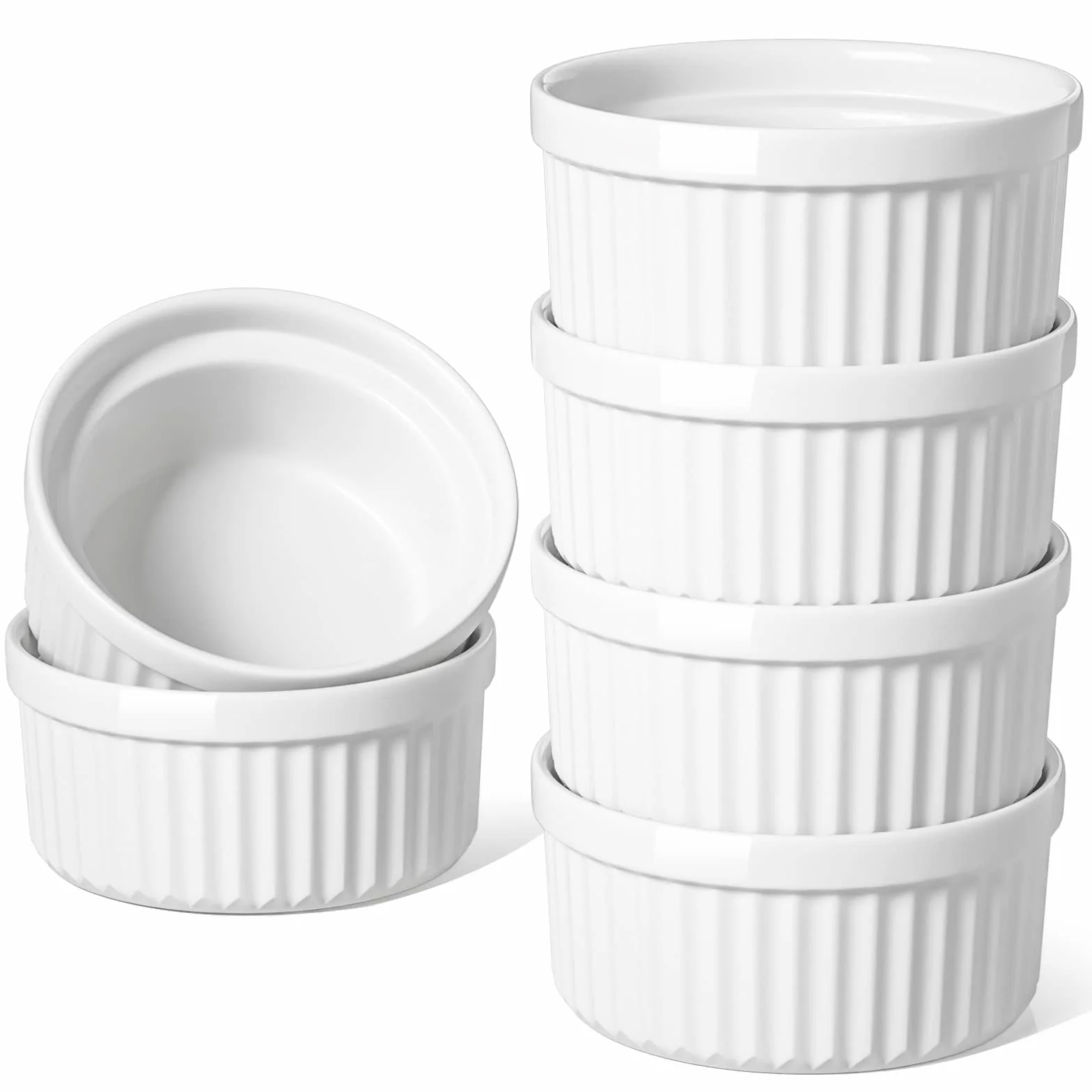 LE TAUCI Ramekiny, 20 ml słoików na żywność, Ramekin Set for Creme Brulee, Custard Cups, Set of 6, Oven Safe, Oyster White
